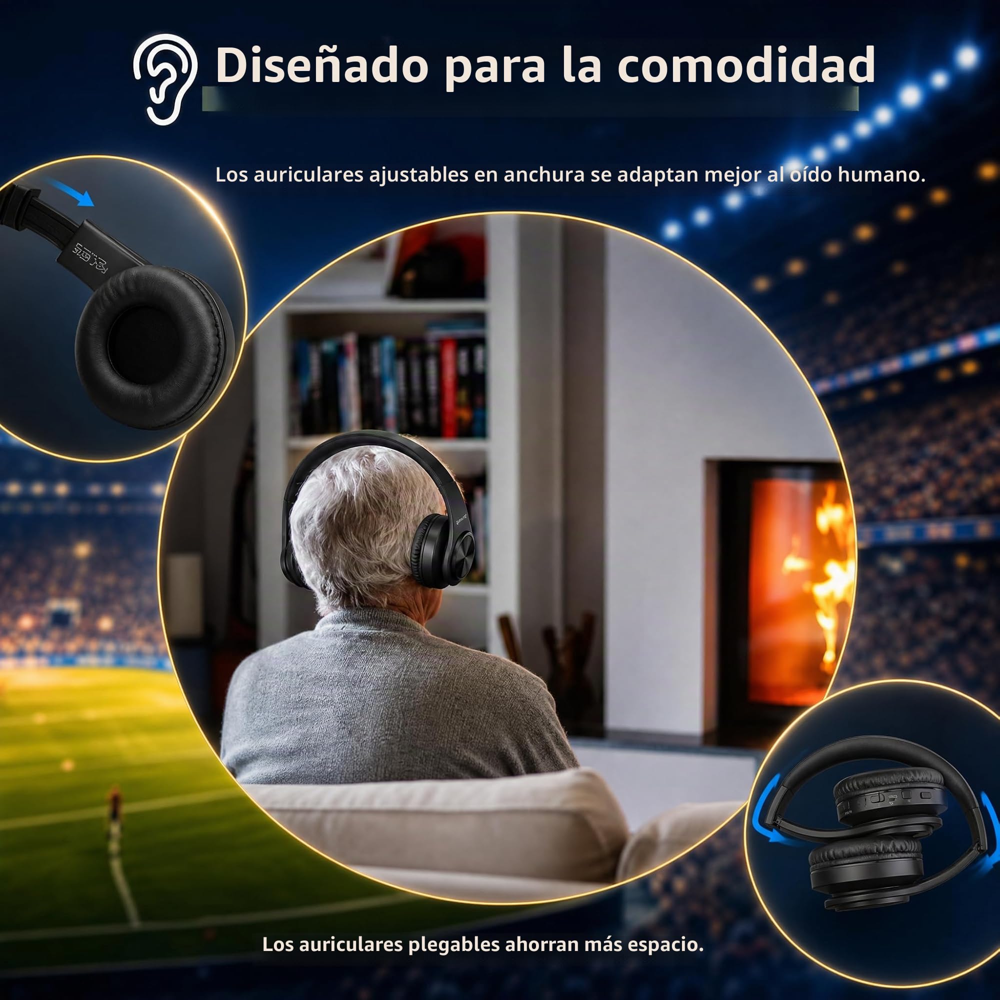 Retekess TA005 Auriculares Inalámbricos para TV,Auriculares TV Inalámbricos,Batería Recargable Integrada,Compatible con Entrada Estéreo,AUX y RCA,Alto Volumen para Personas Mayores