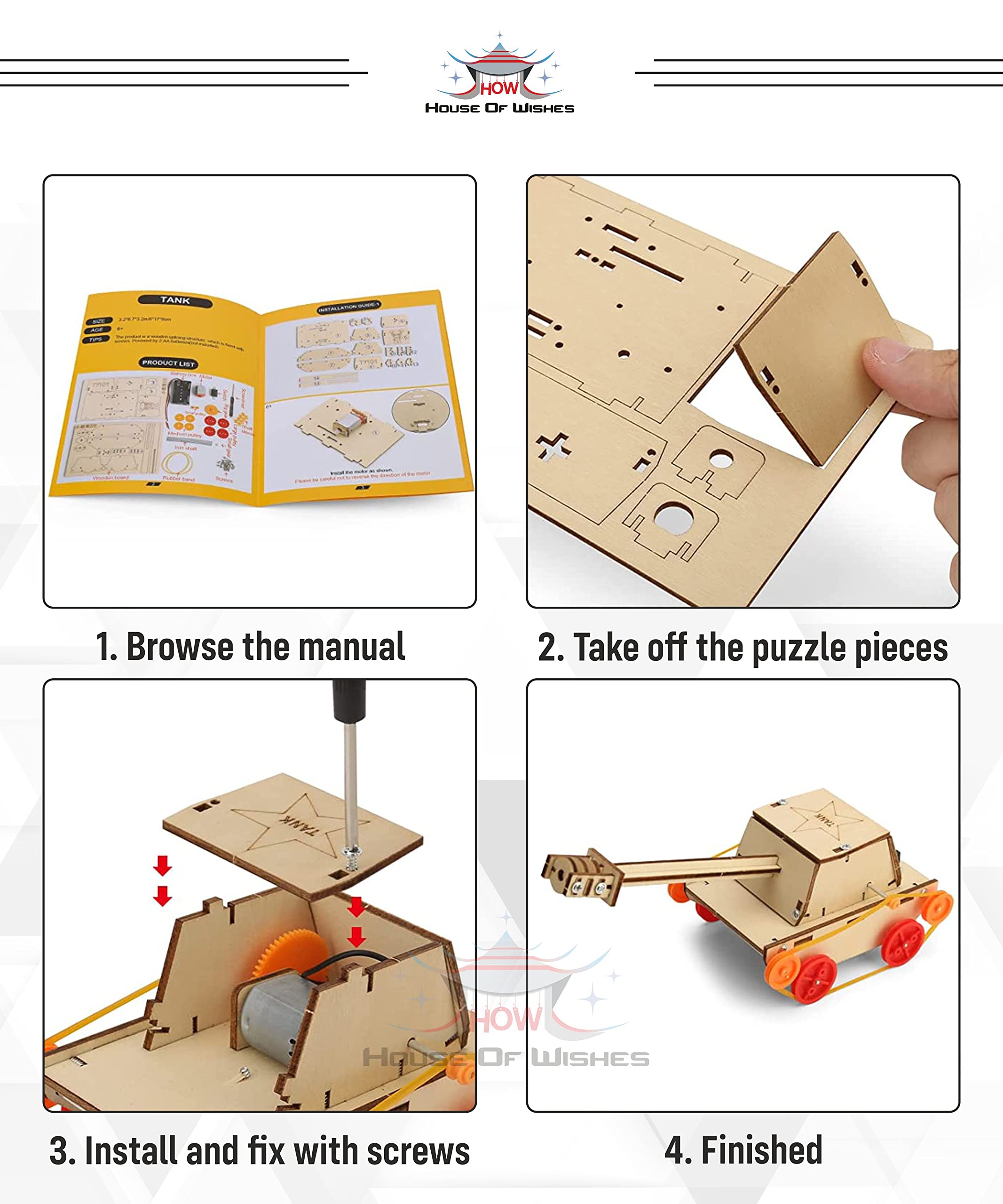 HOW (HOUSE OF WISHES) with Device DIY 3D Wooden Model Kids Craft Kit Build Puzzle STEM Educational Building Project for 6-12 Year Ages (Ship) 2