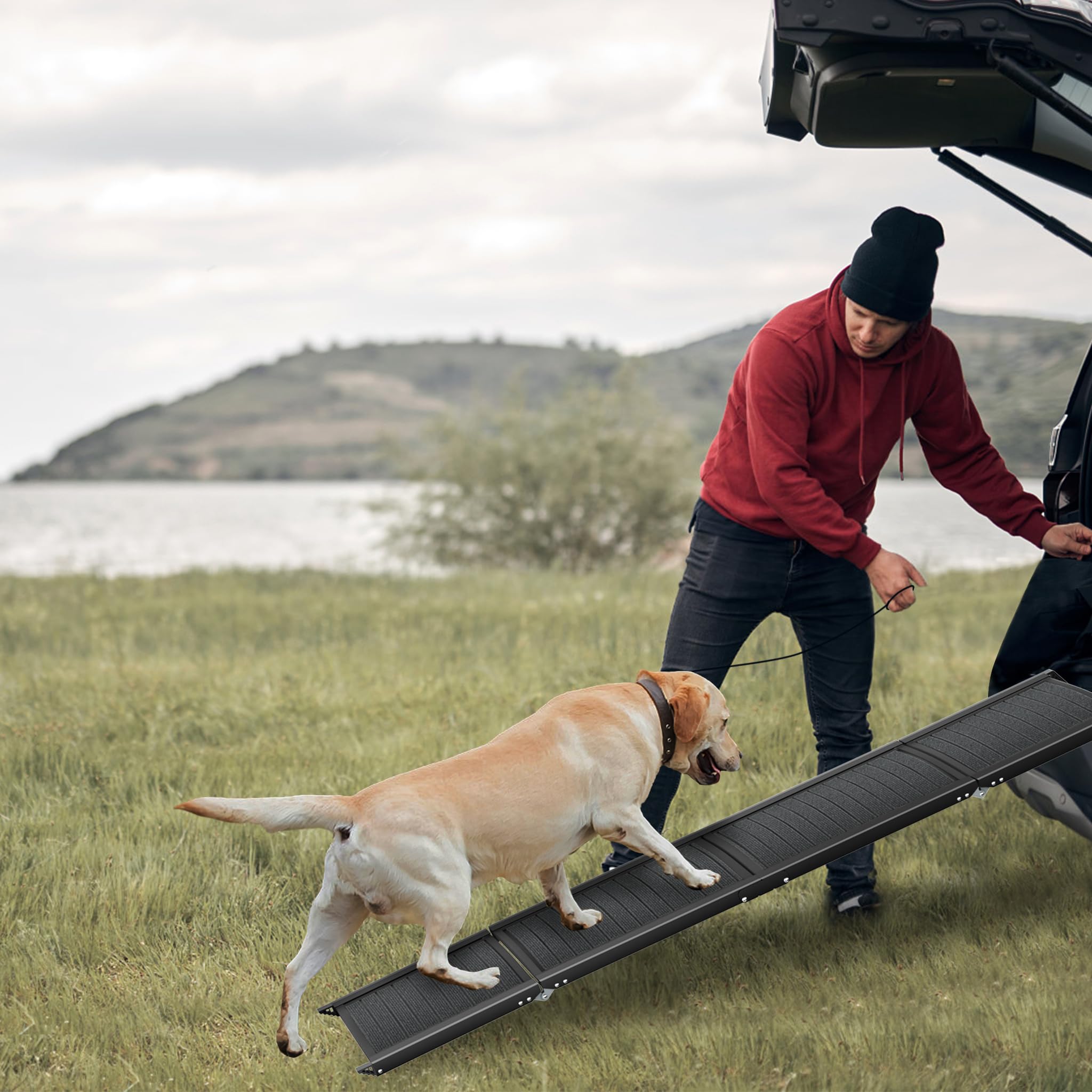 UISEBRT Rampa per cani pieghevole per auto e SUV in alluminio, 157 x 43 cm, rampa di sicurezza portatile con superficie antiscivolo, rampa per cani fino a 110 kg