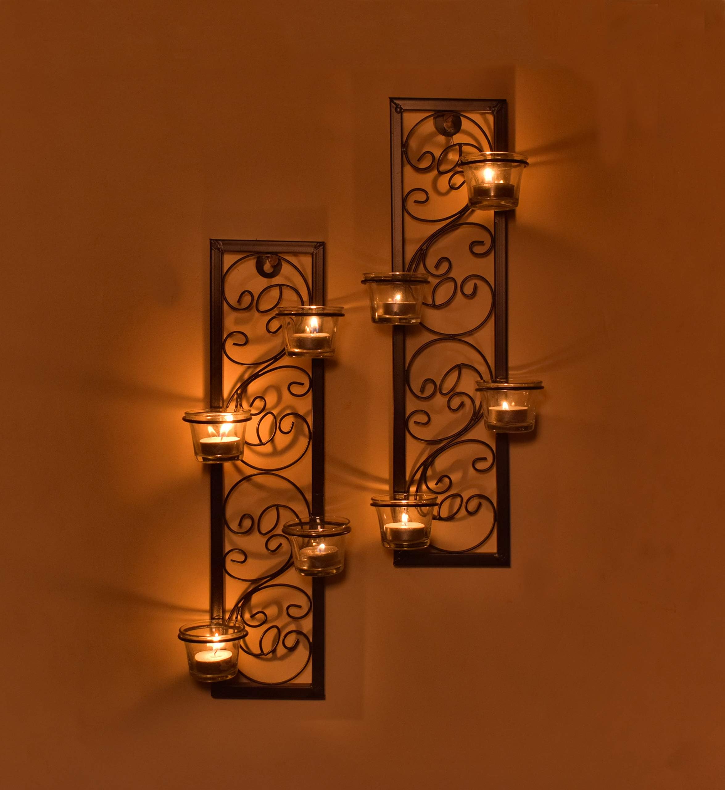 Hashcart Iron Tealight Wall Sconce Holder Set of 2, Wall Sconces Decor for Bedroom Dining Room Decorative Candle Holders | Farmhouse Kitchen Decorations Wall Home Decor Living Room.