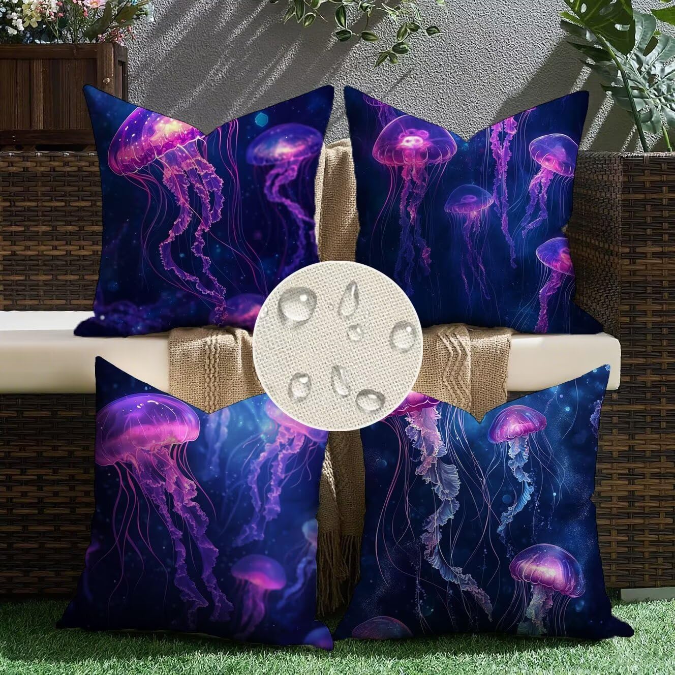 Medusa Cuscini da Esterno 50x50 Set da 4 Federe Cuscini Divano Violetta Copricuscini Lino Copri Cuscino Divano, Impermeabili Copricuscino, Quadrato Cuscino Decorativo, Moderna Decorazione Casa t-801