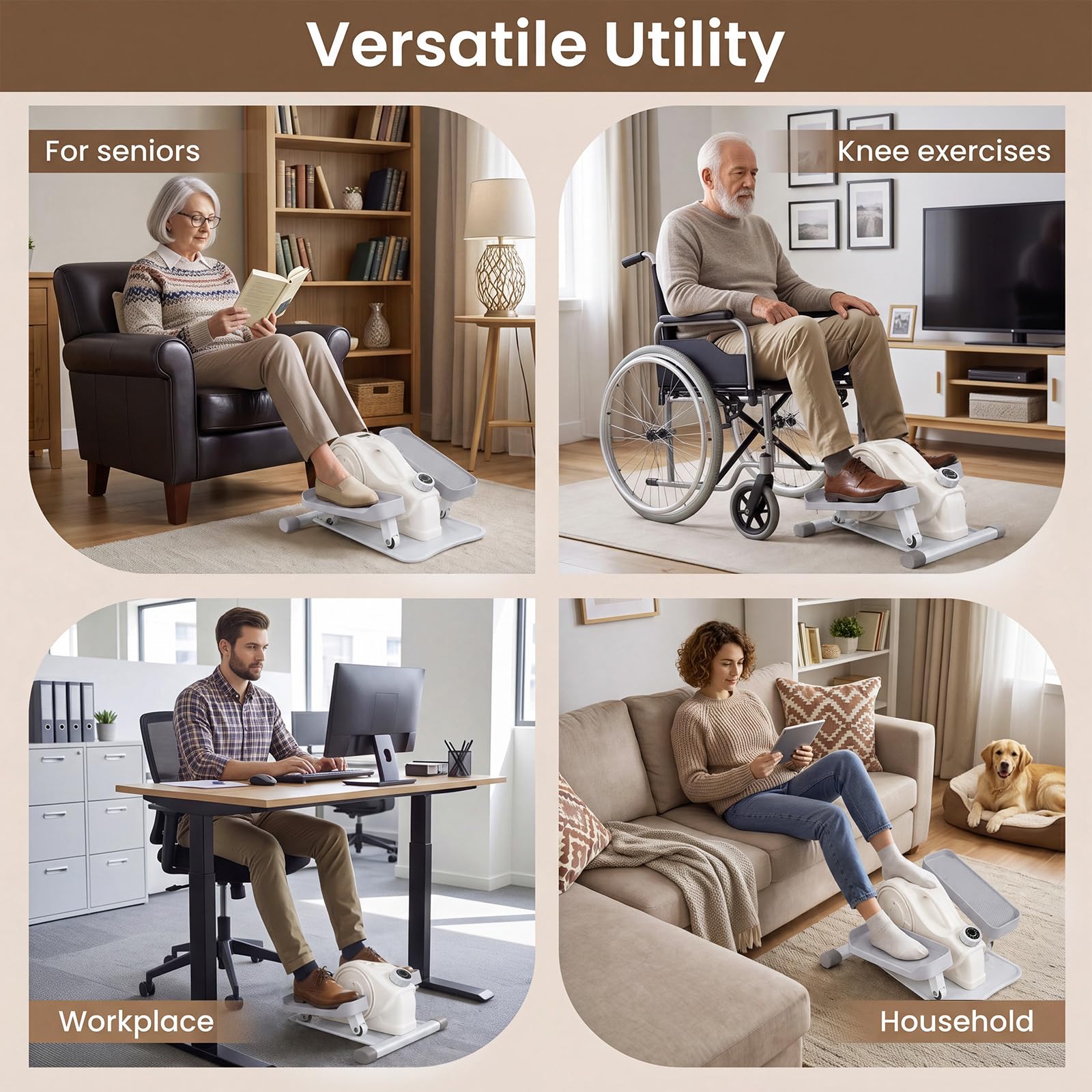 KOMFOTTEU Ellittica Elettrico con LCD Display e Pedali Antiscivolo | Pedaliera per Esercizi da Casa e Ufficio, con Funzione Silenziosa, Pedaliera Portatile per Anziani e Adulti, 50 x 49 x 24 cm