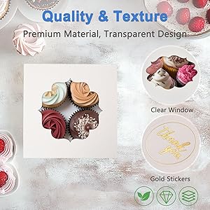 Shallive 8 Pcs Bakery Boxes 6-In with Windows, Cookie Boxes White for Chocolate Covered Strawberries, Treats, Donuts, Cupcakes, and Candy Gift Giving 6x6x3 Inch