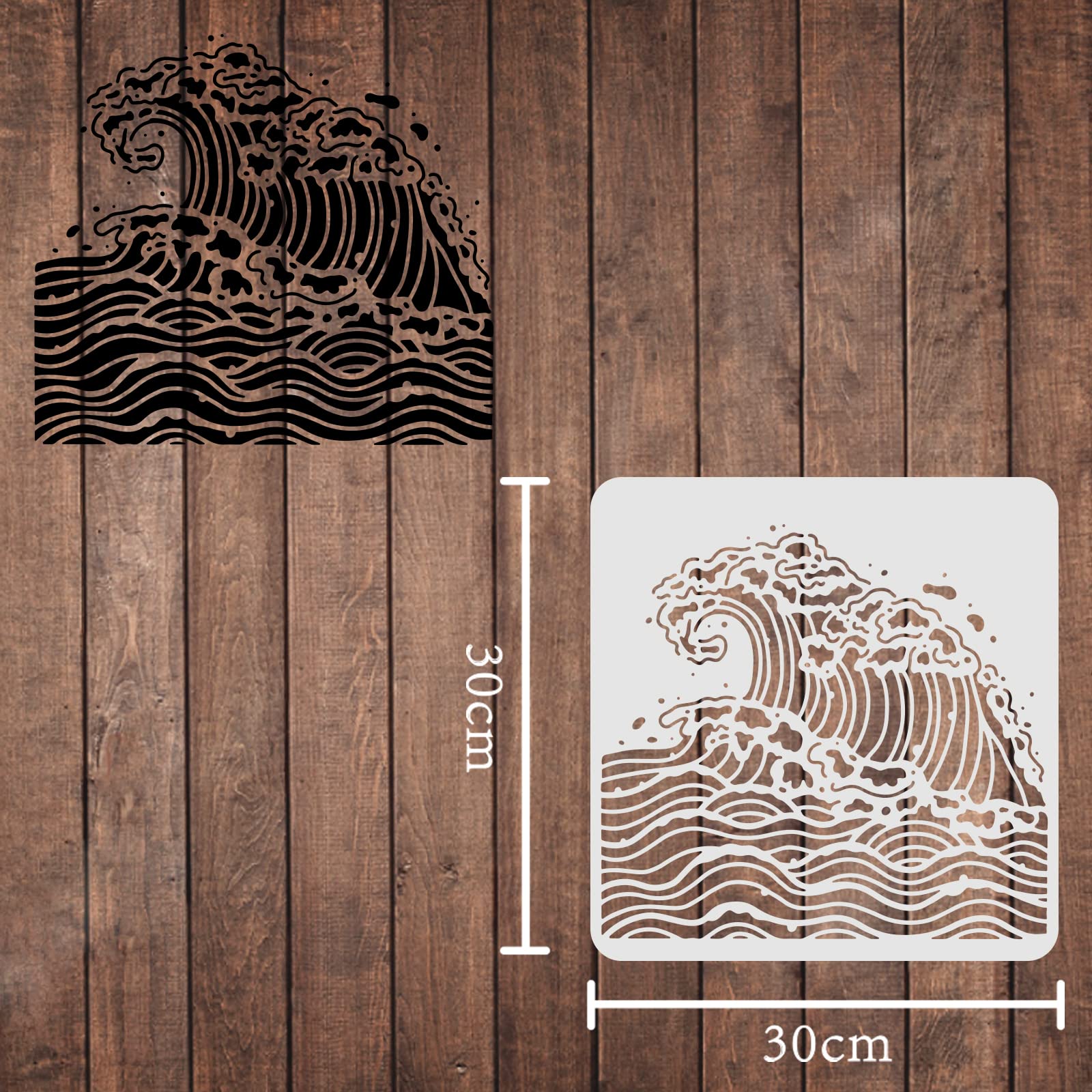 Wasserwellen Schablonen Set - 30x30cm Mit Pinsel Für Kreative Wandgestaltung