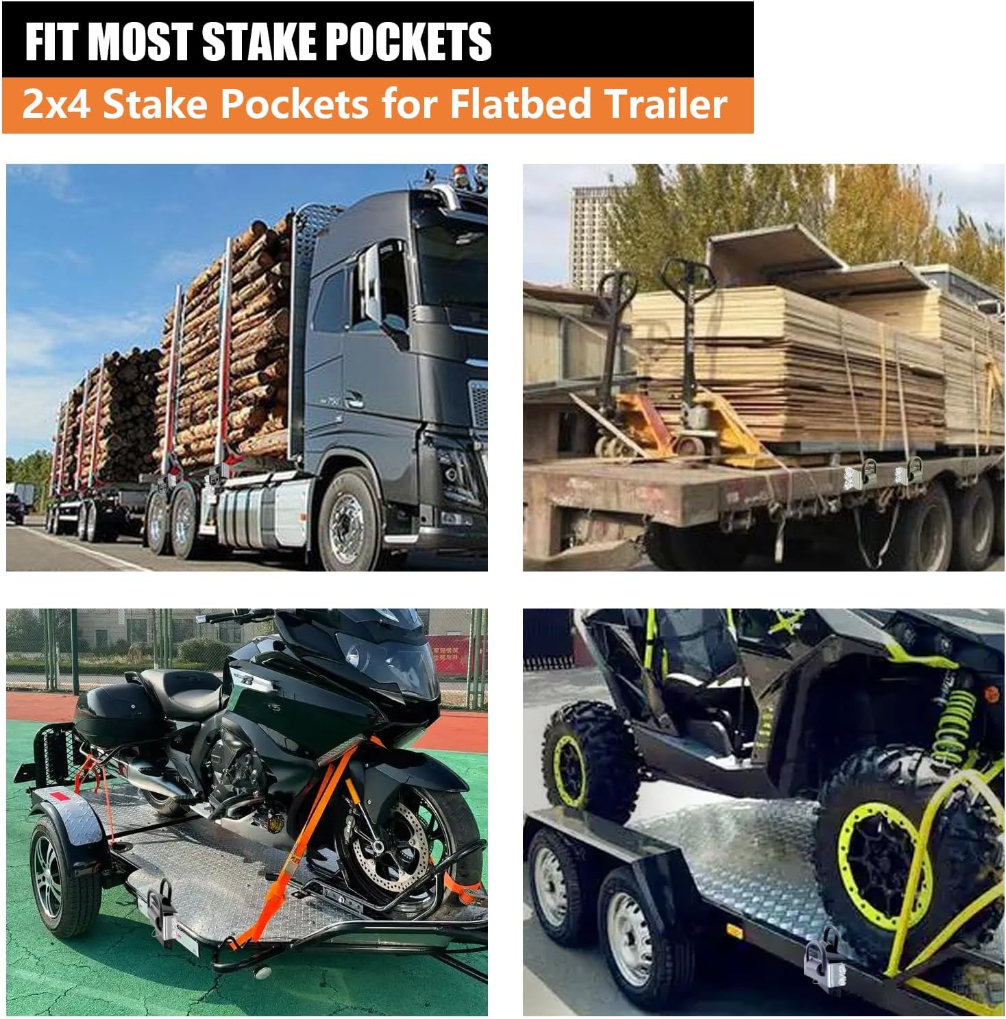 8 Pack Upgraded Weld On Steel 2x4 Stake Pockets with Welded 1/2 D-Ring for Trailer Heavy Duty for Standard Trailer Stake Pocket D-Ring and Wood