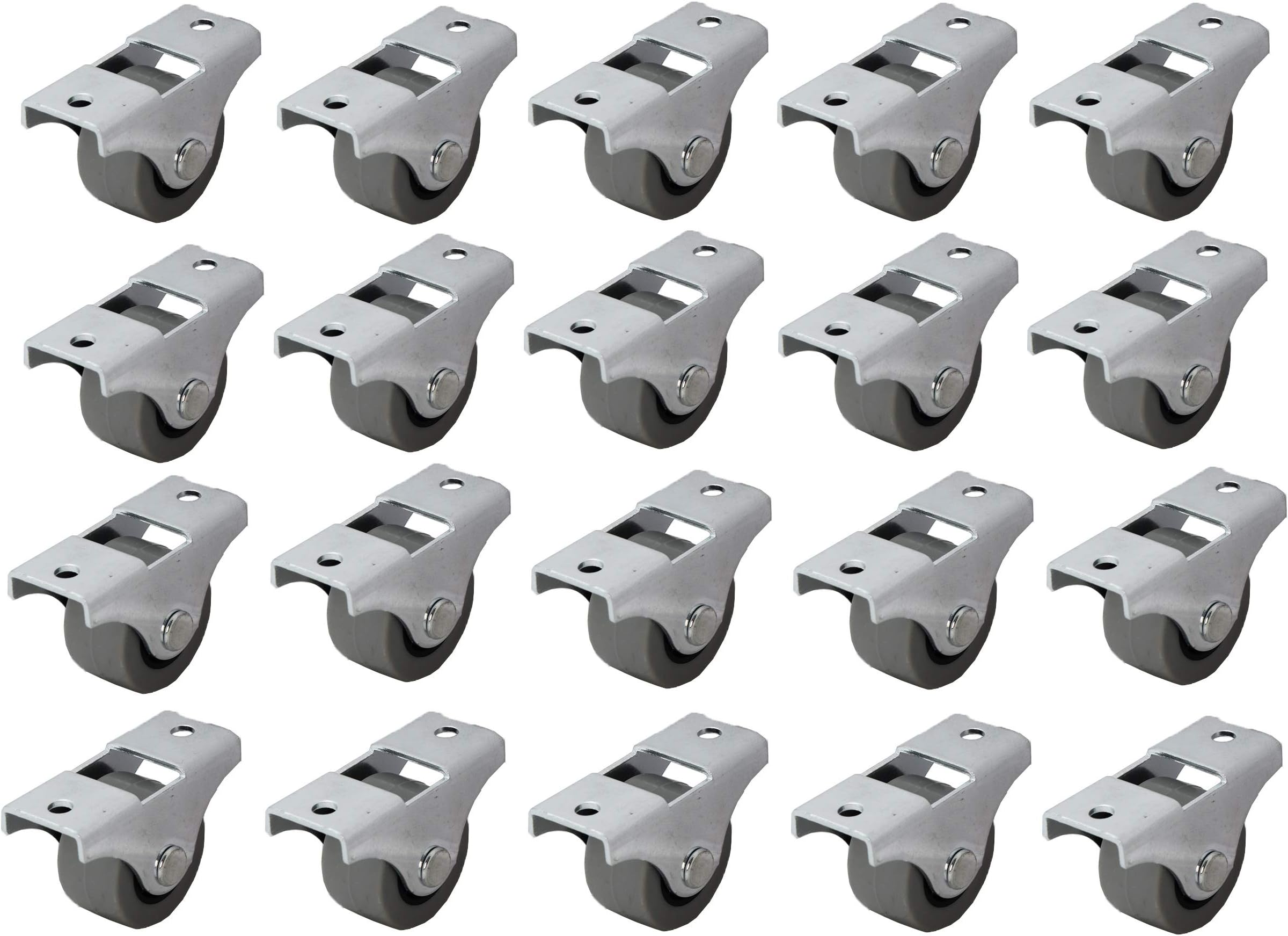 1" (25mm) Rubber Plastic Castor Wheels with Metal Plate for Trolley, Furniture Caster (Set of 20) DEXO