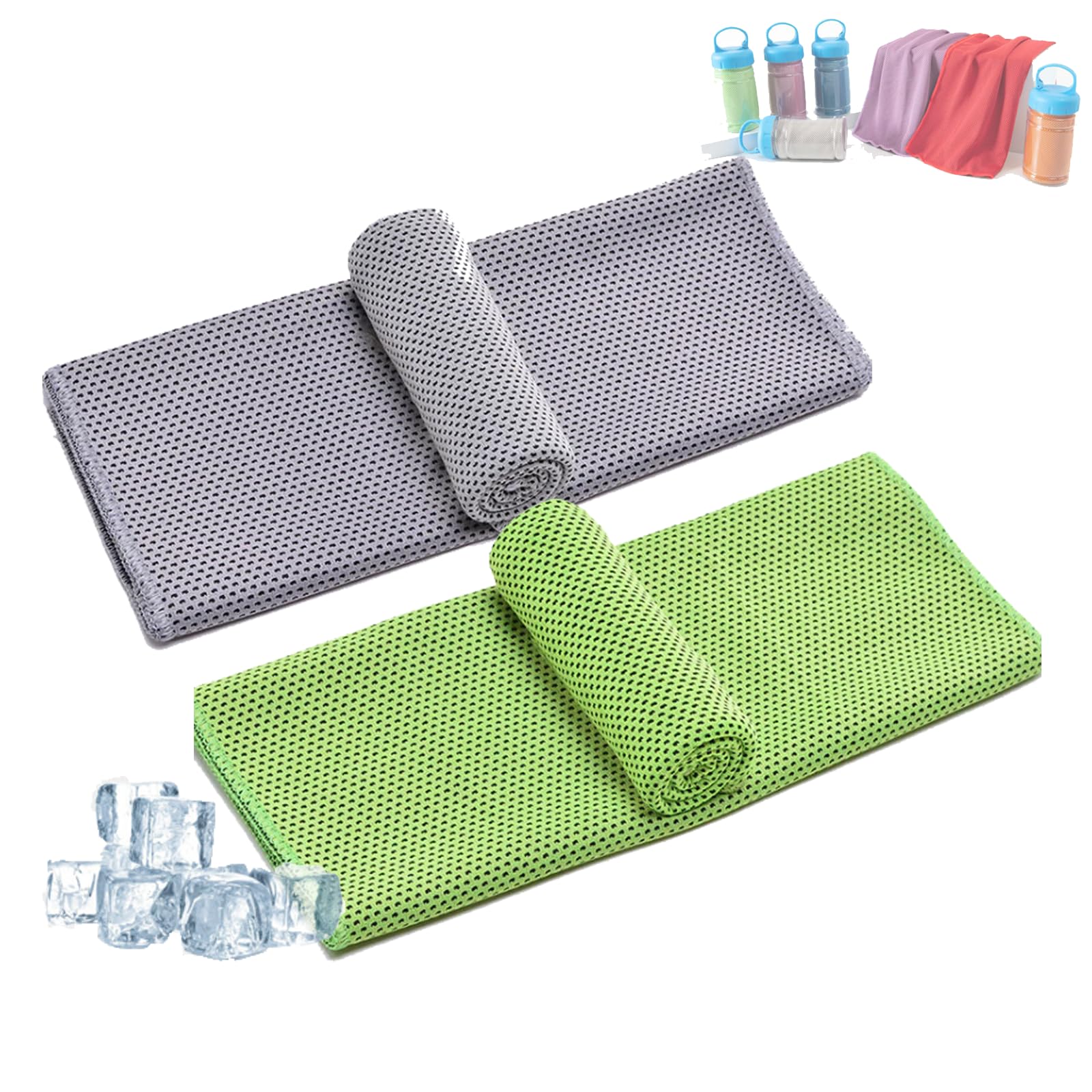 Ice Towel Cooling Towel, Cooling Towel In Bottle, Absorbent Quick-Drying Gym Cooling Towels, Cooling Bottle Cold Sweat Towel, Reusable Soft Absorbent Cooling Portable (Green+Gray,30 * 100cm)