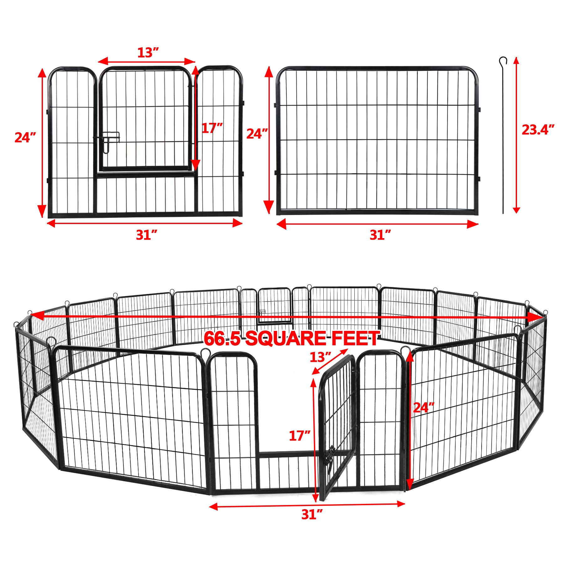 Faltbarer Laufstall für Haustiere, 78,7 x 61 cm, für den Innen- und Außenbereich, tragbar, Drahtzaun, mit 16 Paneelen für Hunde, Katzen, Kleintiere