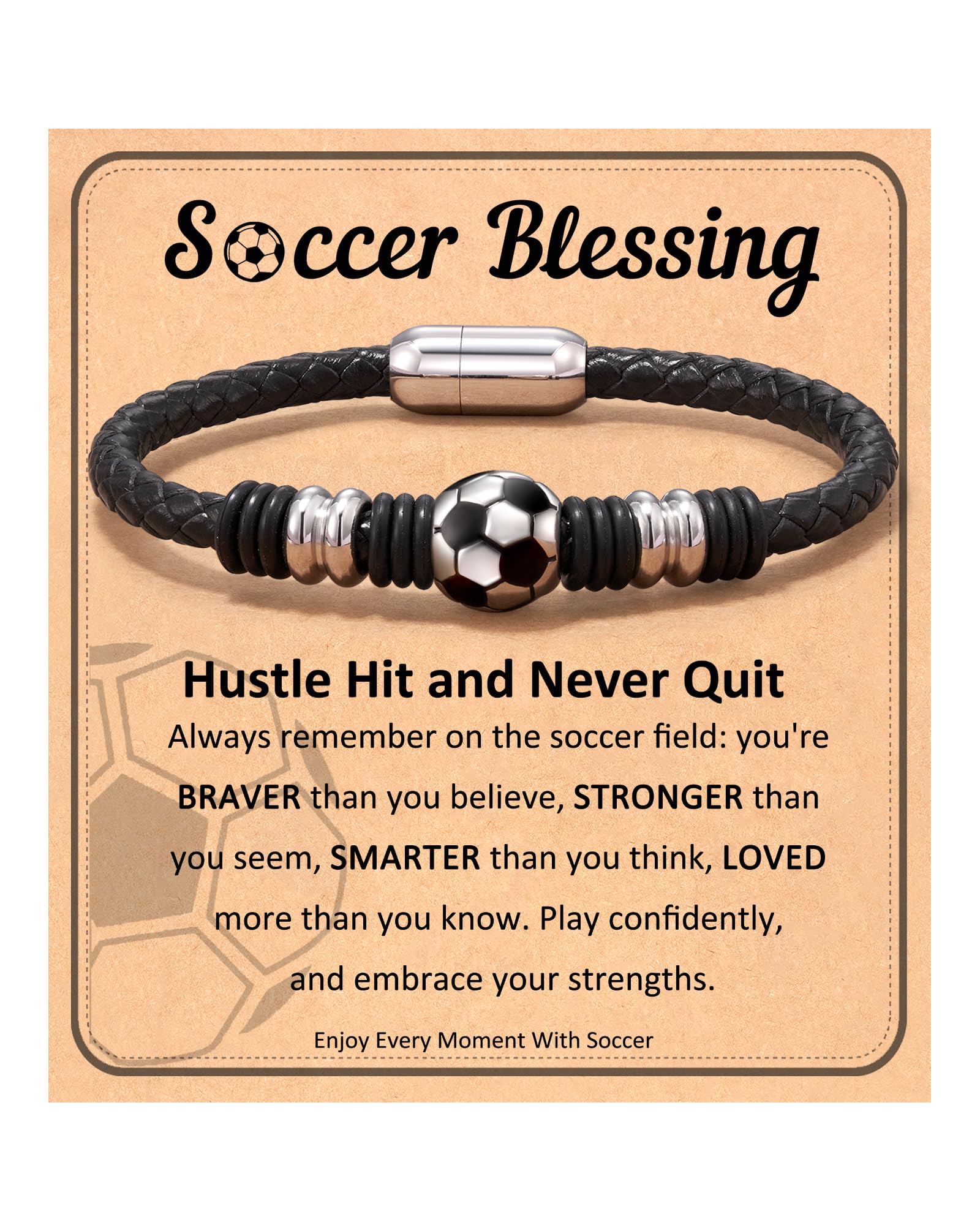 Baseball Soccer Bracelet, Black Leather Stainless Steel Charm Baseball Soccer Gifts for 8-16 Year Old Teens, Teams, Son, Grandson Brother Ideas