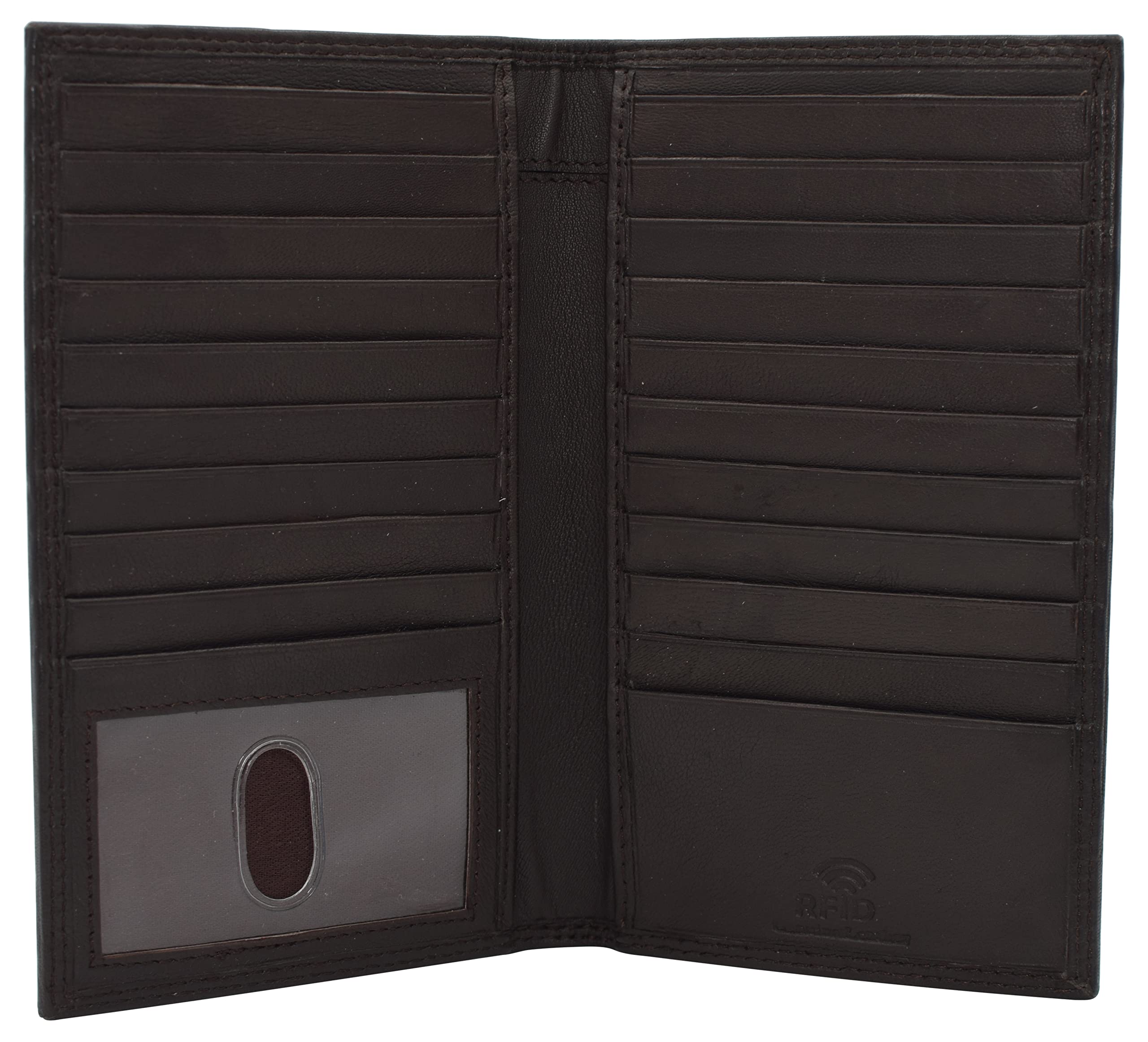Swiss Marshall RFID Blocking Bifold Genuine Leather Credit Card ID Holder Long Wallet (Brown)