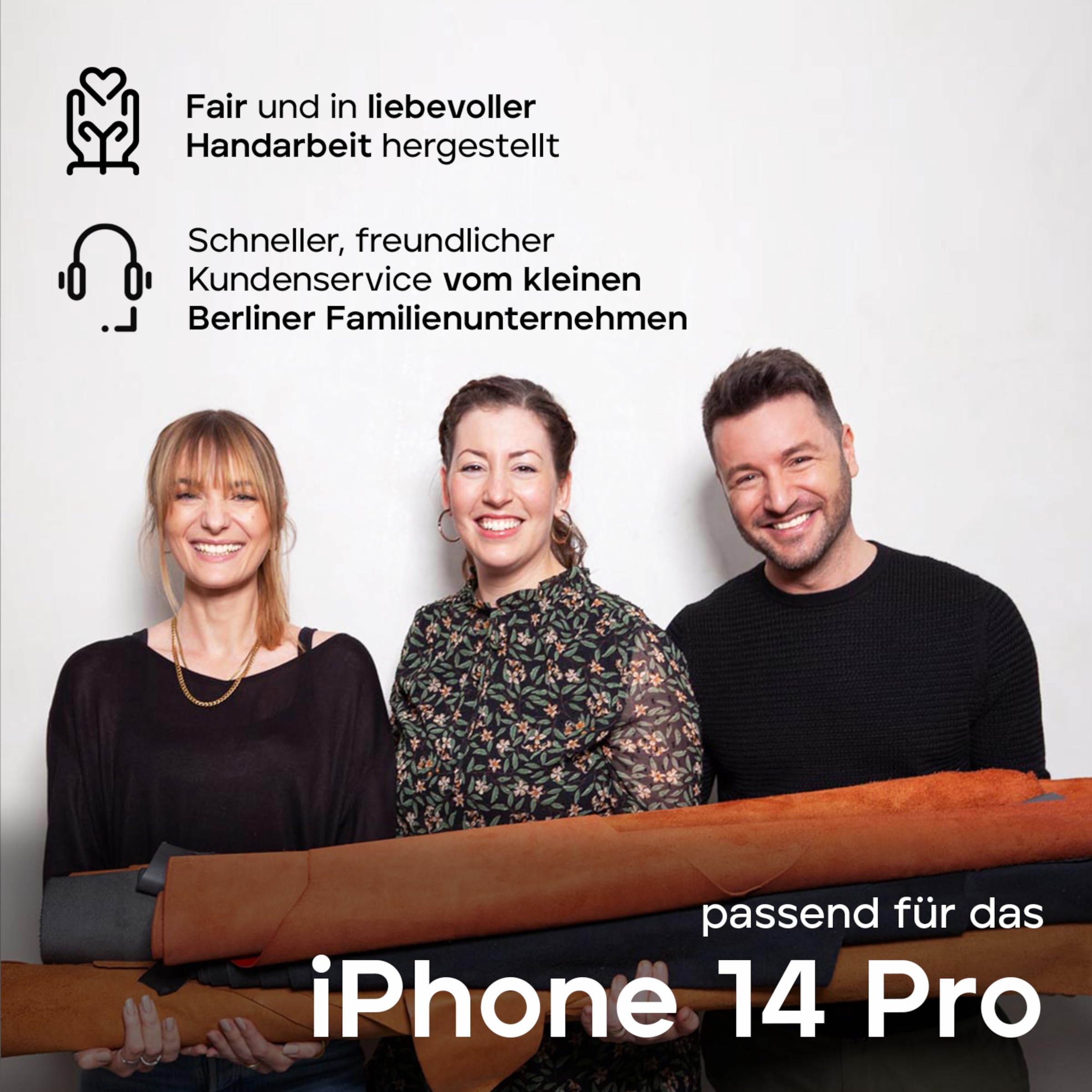 WIIUKA Etui do iPhone 14 Pro, skórzane etui z Niemiec, skórzane etui na telefon komórkowy, etui premium, etui na telefon komórkowy, etui, łańcuszek do zawieszenia, czarne