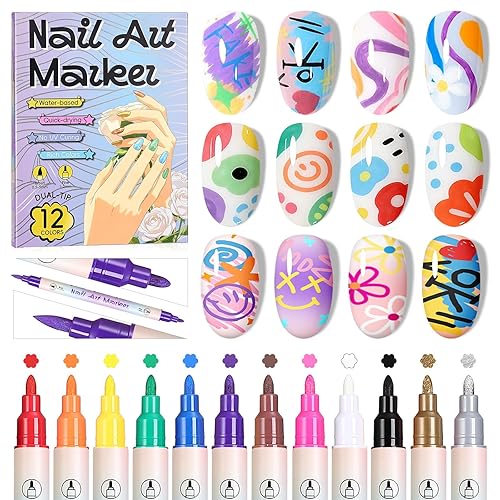 SAVILAND 12 Colors Nail Polish Pens Set: 20s Quick-Drying Dual-Tip