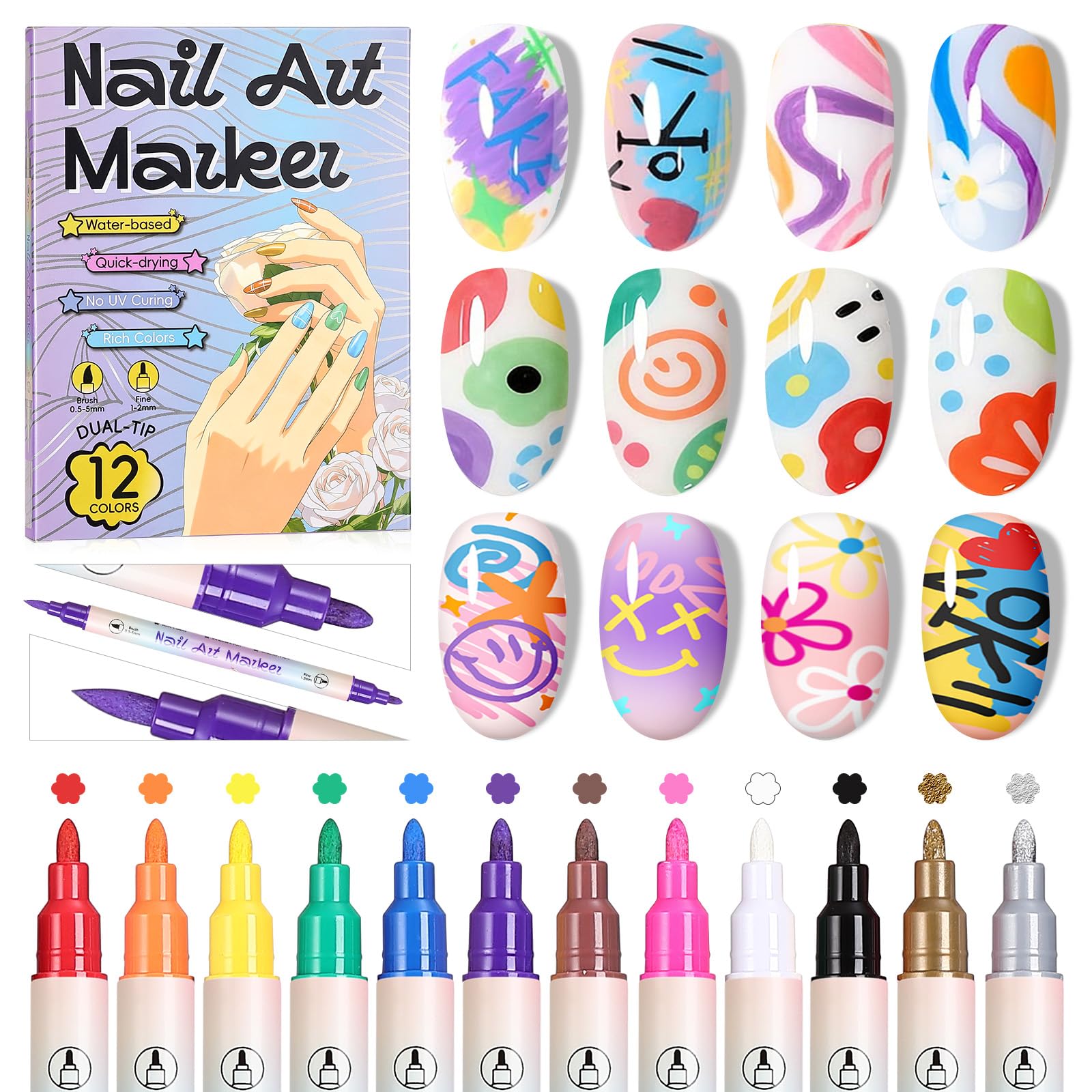 SAVILAND Nail Art Pens - 12 Colors, Fine Tip -8 SAVILAND Nail Art Pens - 12 Colors, Fine Tip -8