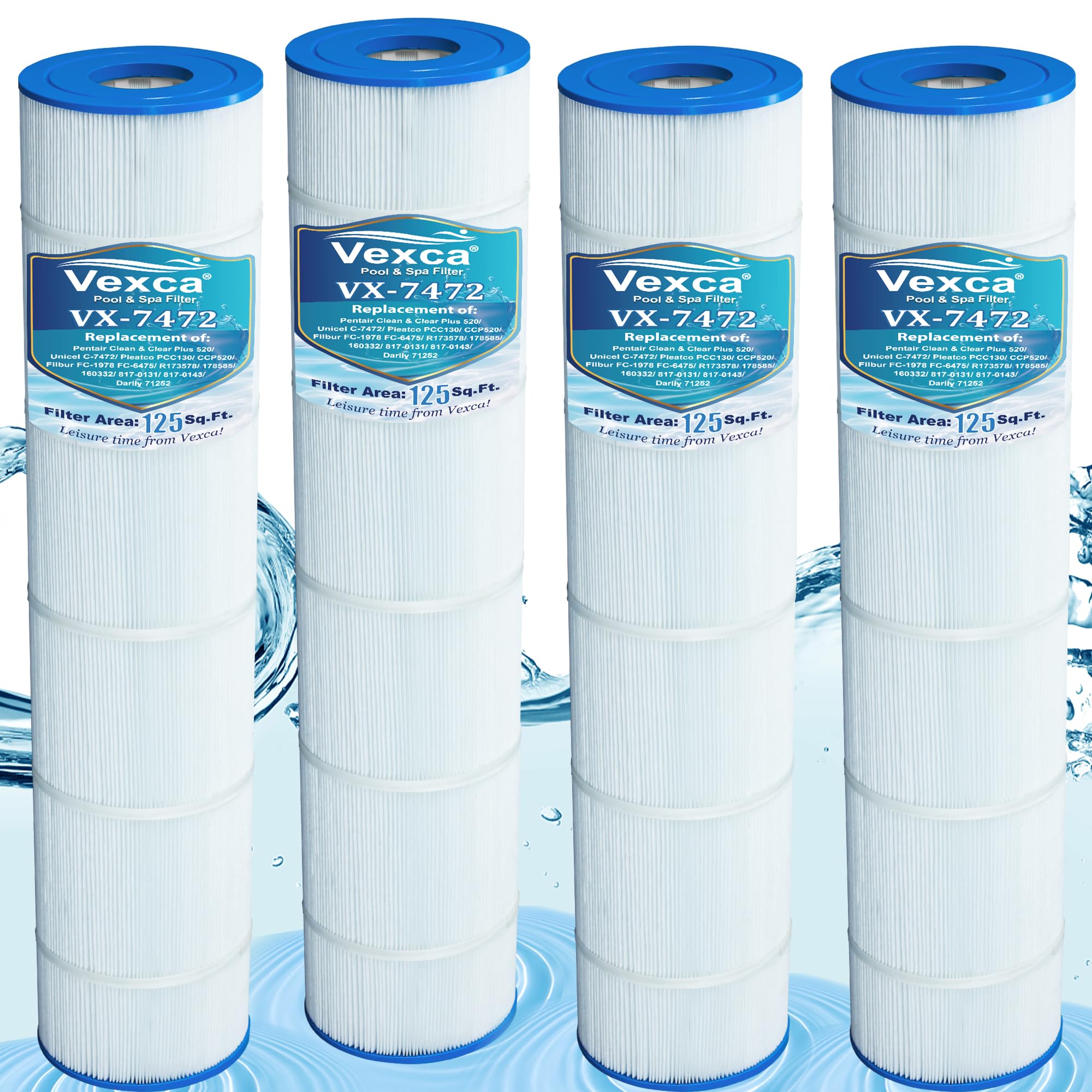 CCP520 Lot de 4 cartouches de filtre de piscine de rechange pour Clean and Clear Plus 520, Unicel C-7472, Filbur FC-1978, Pleatco PCC130, R173578, 178585, 817-0143, 130 m²
