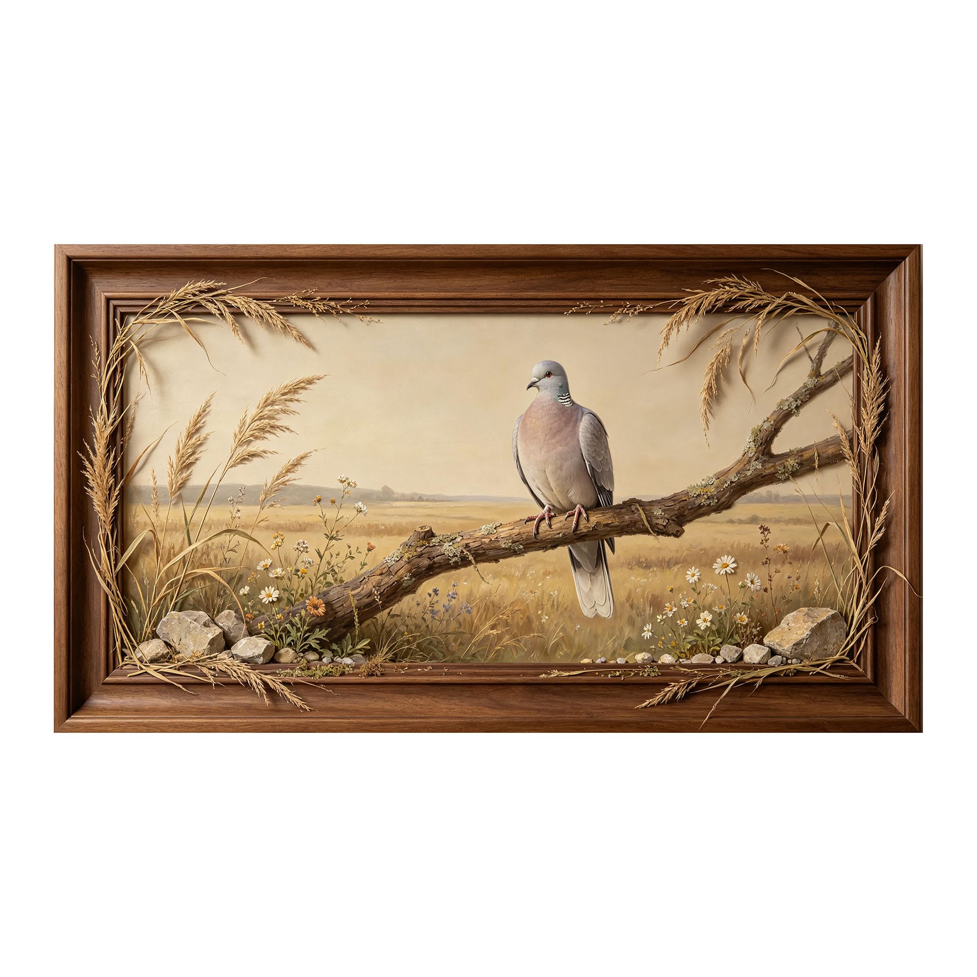 Yzpallescene 3D 3D Framed Wall Art 50cm×90cm Pastoral Meadow Landscape Bird Oil Painting Large Size SelfAdhesive Removable Wall Decor Prints Artwork for Living Room Bedroom Office