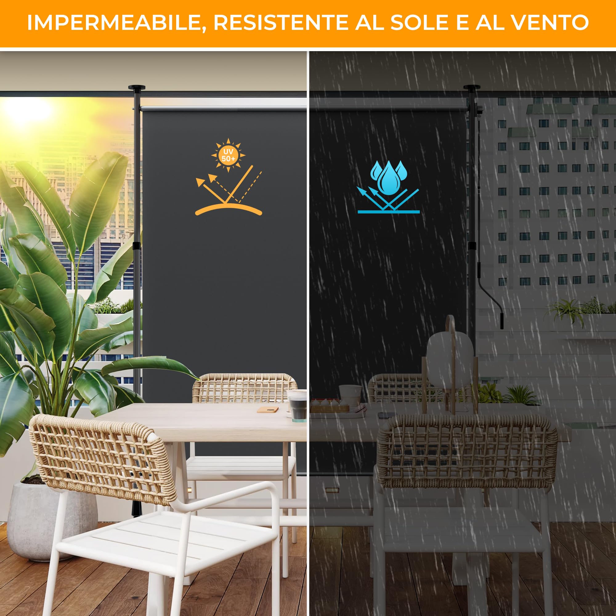 HOMEDEMO Tenda da Sole Verticale Regolabile 200x(220-310) cm Antracite Impermeabile Anti-UV