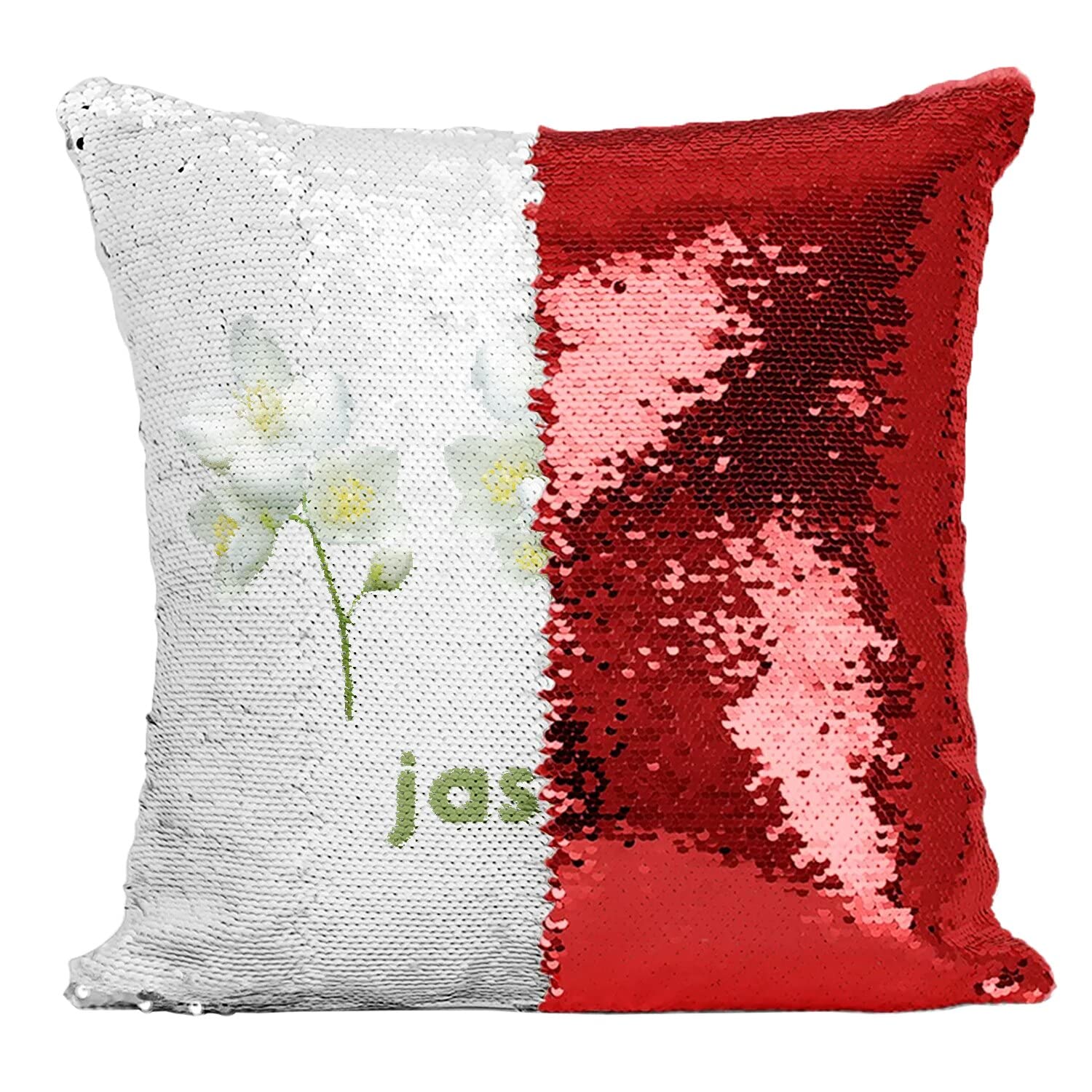 Coussin Jasmin Chic Nature en sequin rouge et paillettes