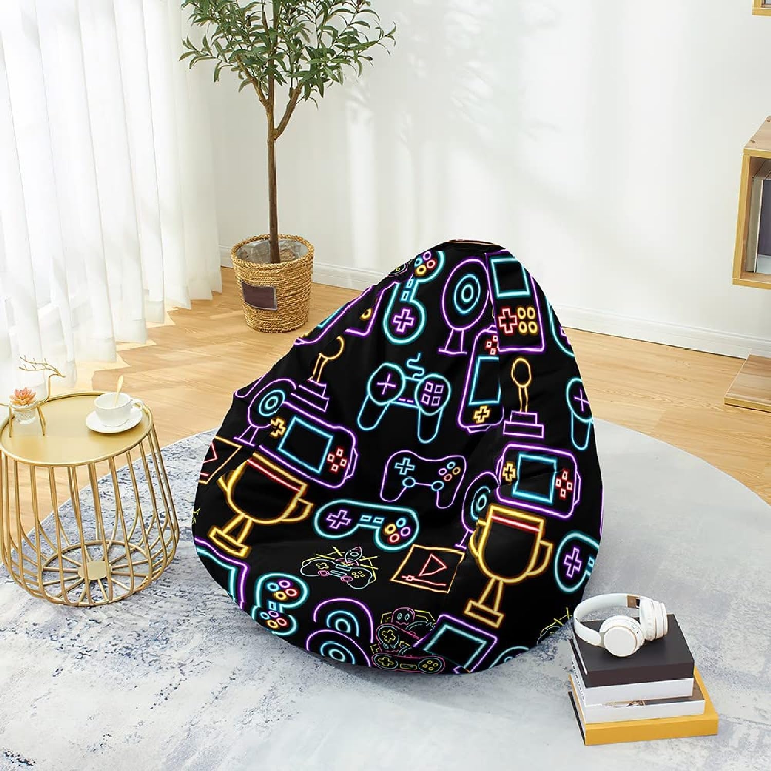 PEIHUODAN Kids Bean Bag Chair Without Filling for Gamer Gaming Room, Small Toddler Beanbag Sofa Chair Neon Game Controller 3D Prints，Boys and Girls Bedroom Decor (Neon,100x120cm)