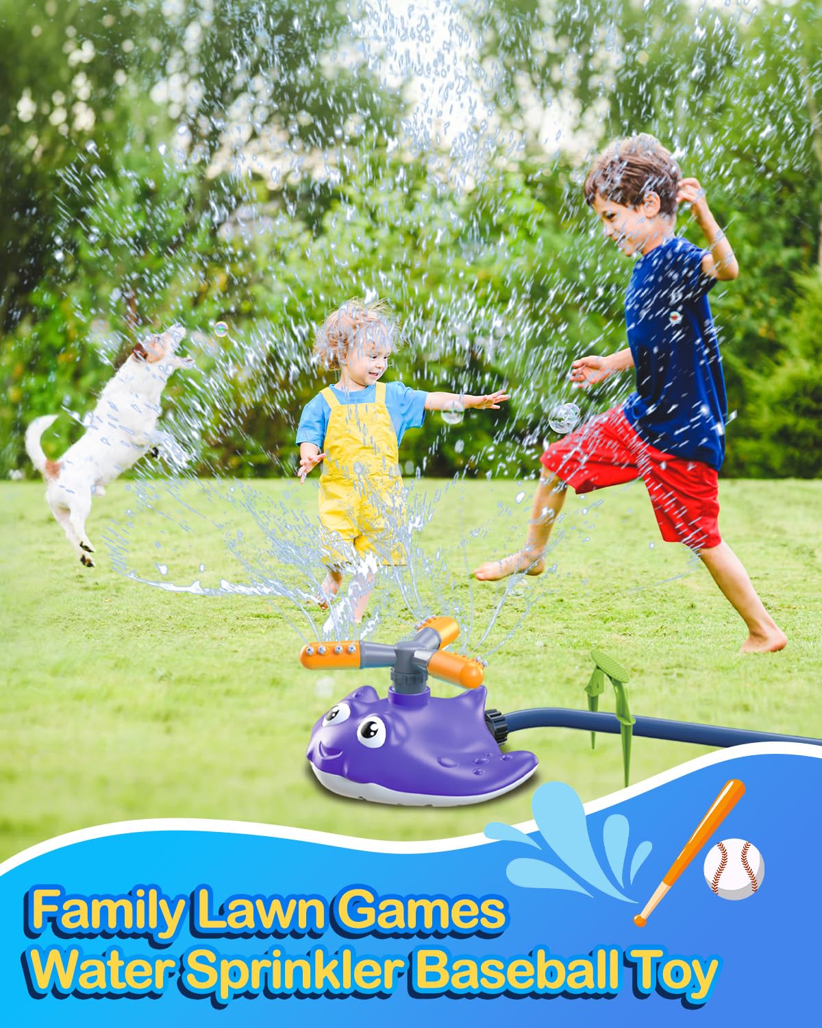 Water Sprinkler Baseball Toy for Kids Yard Outdoor Play,Summer Water Game with 360° Roating Spray Sprinkler Toy for Summer Outside Backyard Fun Garden Lawn Toddlers for Boys Girls Dogs Pets
