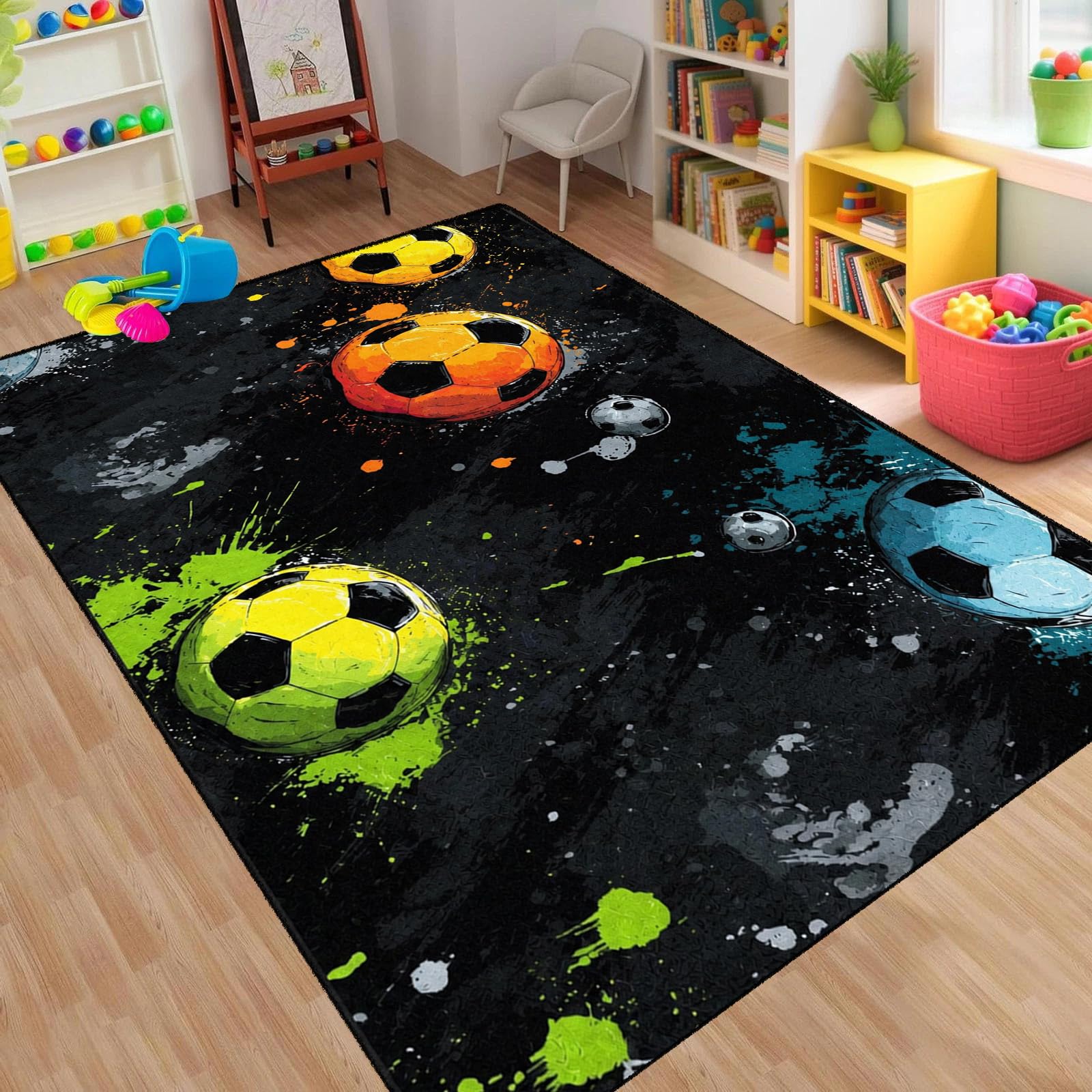 MUOUCTE Football Area Rug Watercolor Graffiti Art Crapet 120x180cm