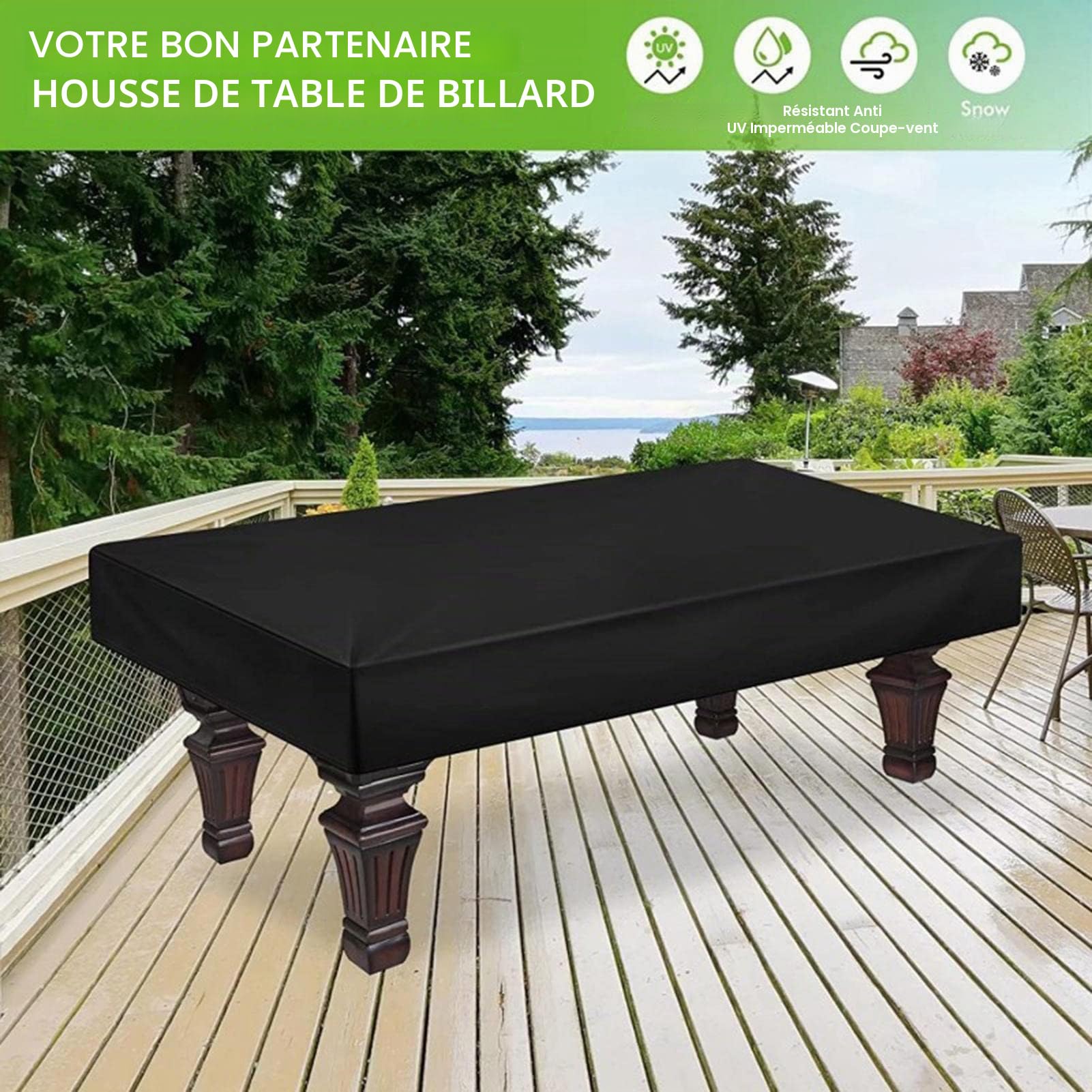 Housse de protection table de billard cordon de serrage - Imperméable à l'eau - Anti-poussière - Coupe-vent - Anti-UV - Oxford - table de snooker, table de billard, meubles de jardin,
