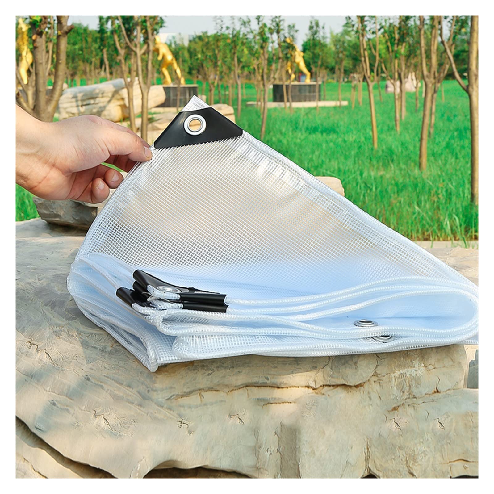 ZLRBN Clear Tarps with Grommets Heavy Duty Waterproof PVC Thickened Tarpaulin with Corner Protection Eyelets All Around Transparent Tarp(5x4.5m)