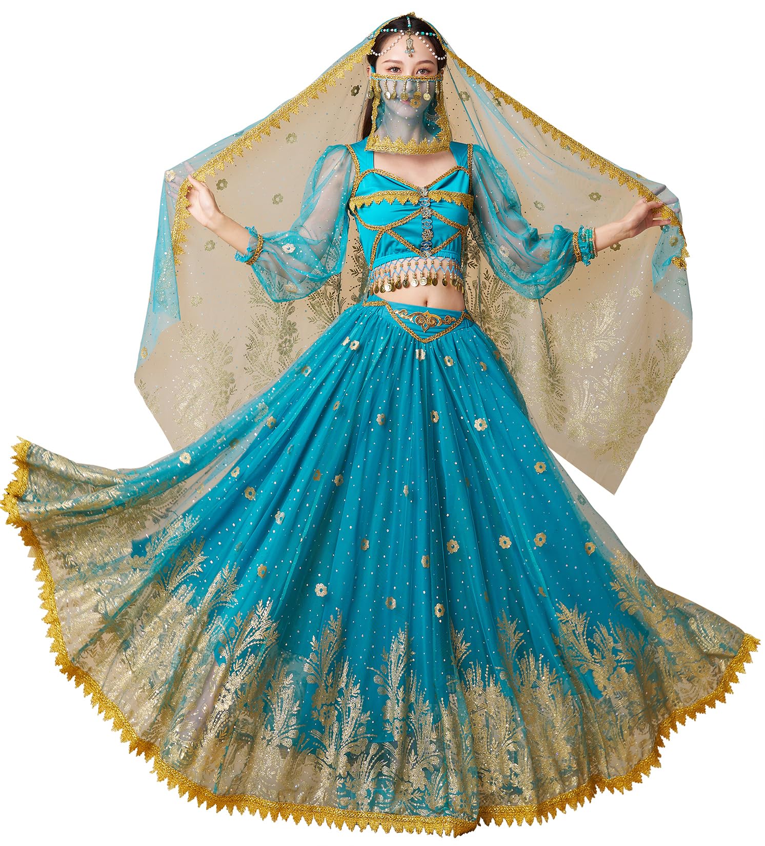 Bauchtanz-Kostüme für Damen, Aladin, Jasmin, Prinzessin, Verkleidung, Party, Halloween, Performance, Kostüme, Cosplay-Outfits