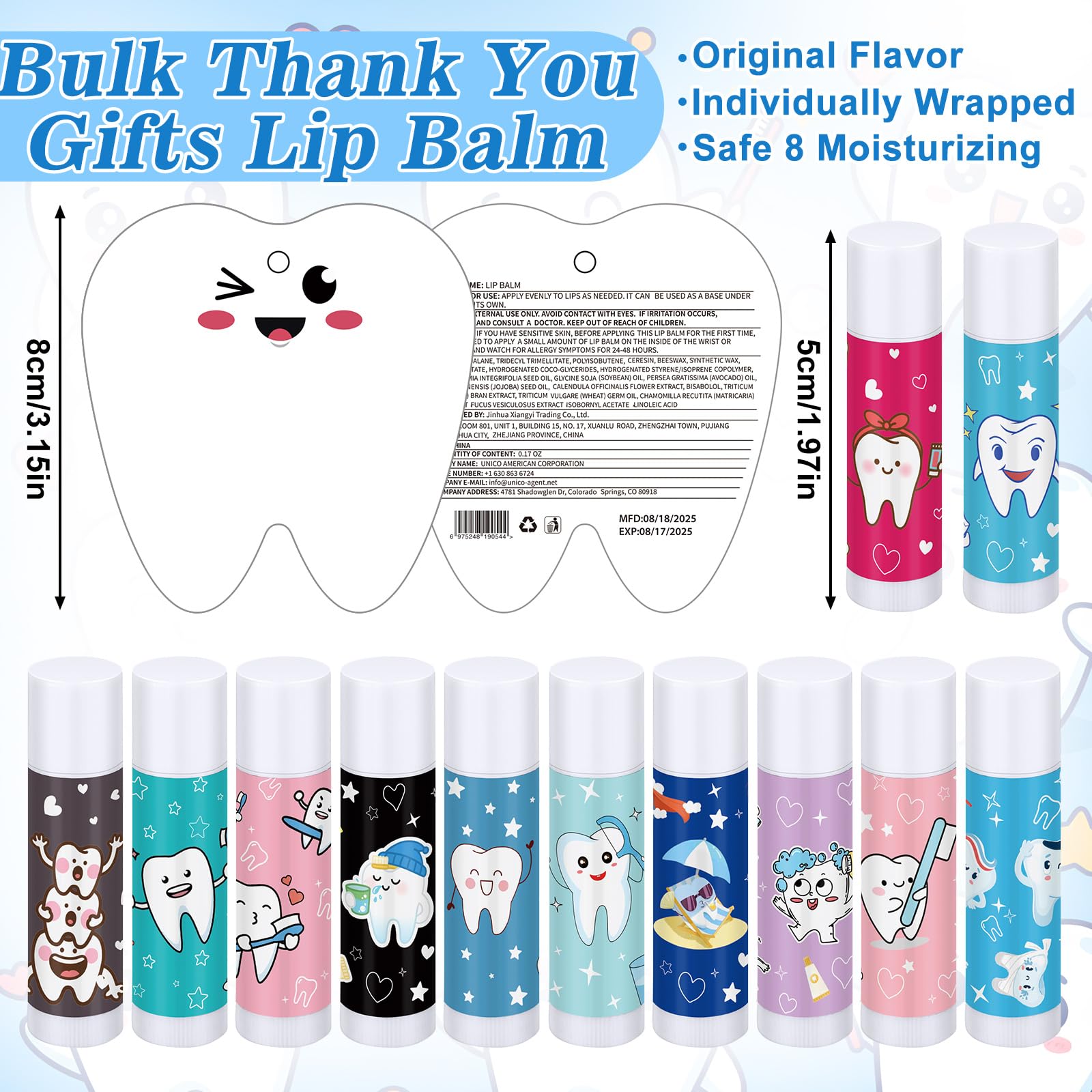 Leelosp 24 Pack Dental Assistant Appreciation Gifts Lip Balm Bulk Teeth Themed Moisturizing Lip Balms Dental Hygiene Gifts for World Oral Health Day Nurse Doctor Staff Coworkers Hospital Office