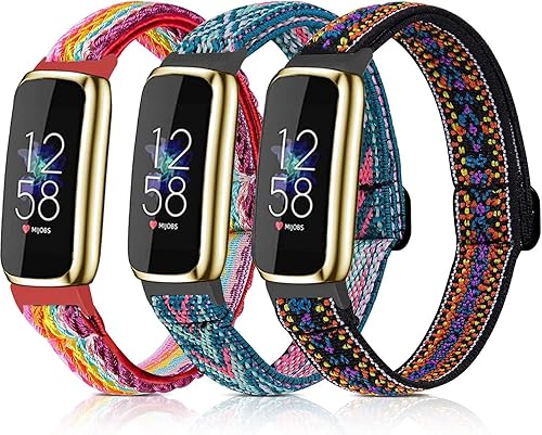 Miniatura 2 de Nigaee Paquete de 3 bandas elásticas ajustables y correas de silicona de encaje compatibles con Fitbit Luxe, correas deportivas elásticas de nailon,