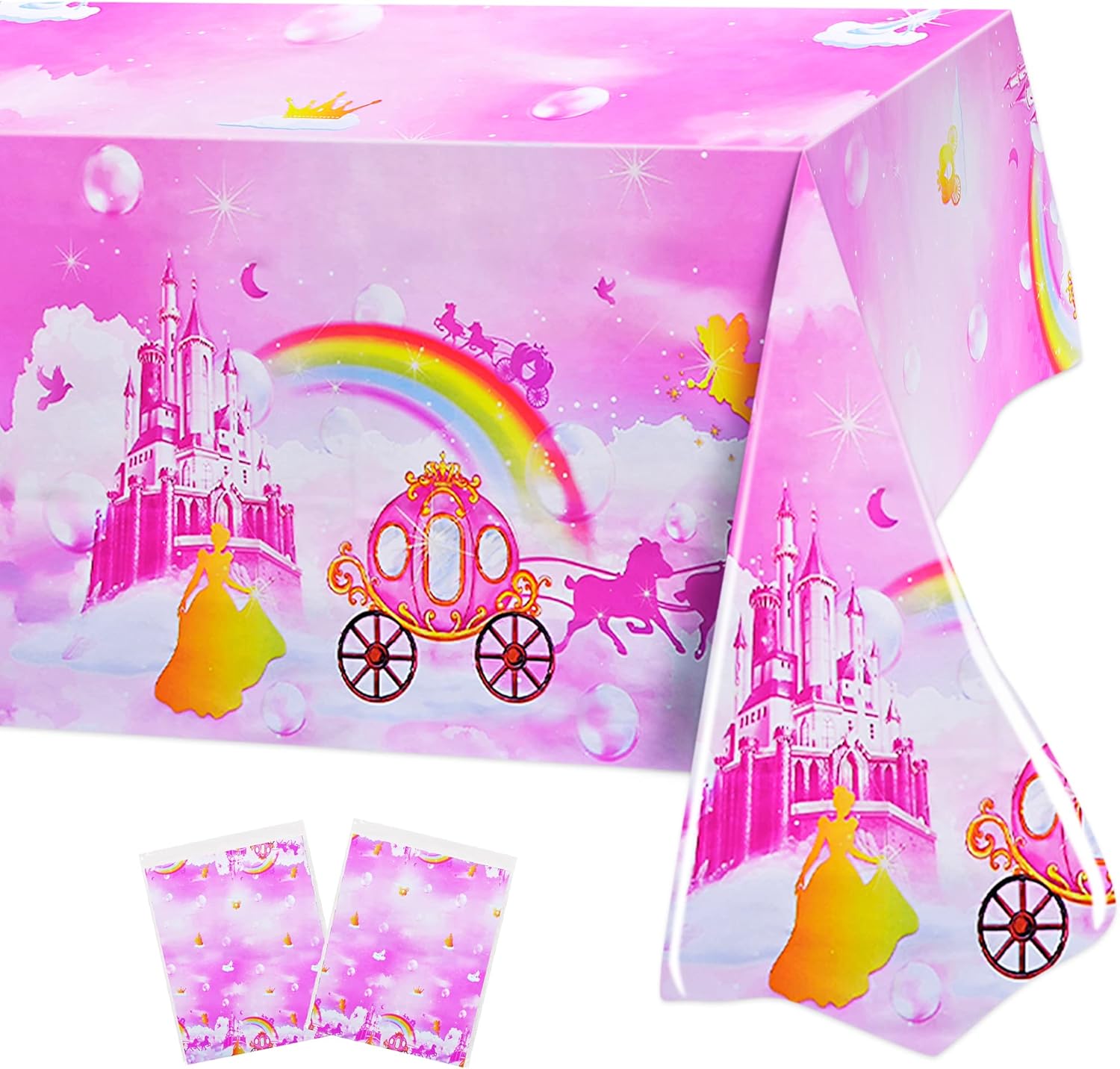  UPOW Princess Party Tablecloth - Table Cover for Princess Themed Party Supplies, Plastic Disposable Castle Table Cloth for Kids Daughters Girls Party Baby Shower Decorations, 2 Pack, 51&#34;* 86&#34; (Promotion Code: 20FS1O1Y)