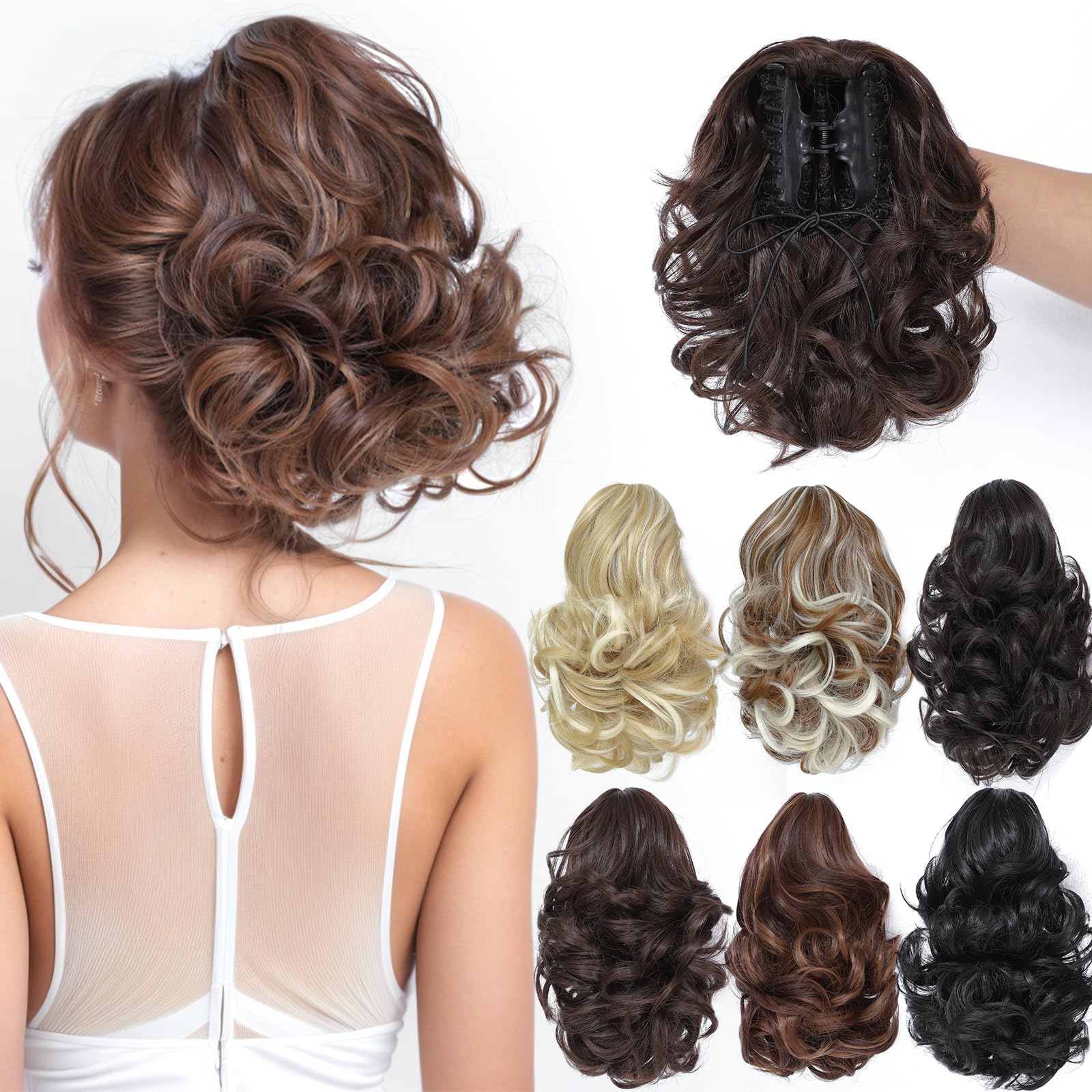 Yamel Ponytail Extension Long Curly Wavy Natural Medium Brown 8 Inch Claw Jaw Clip in Synthetic Hairpiece Pony Tail Tale