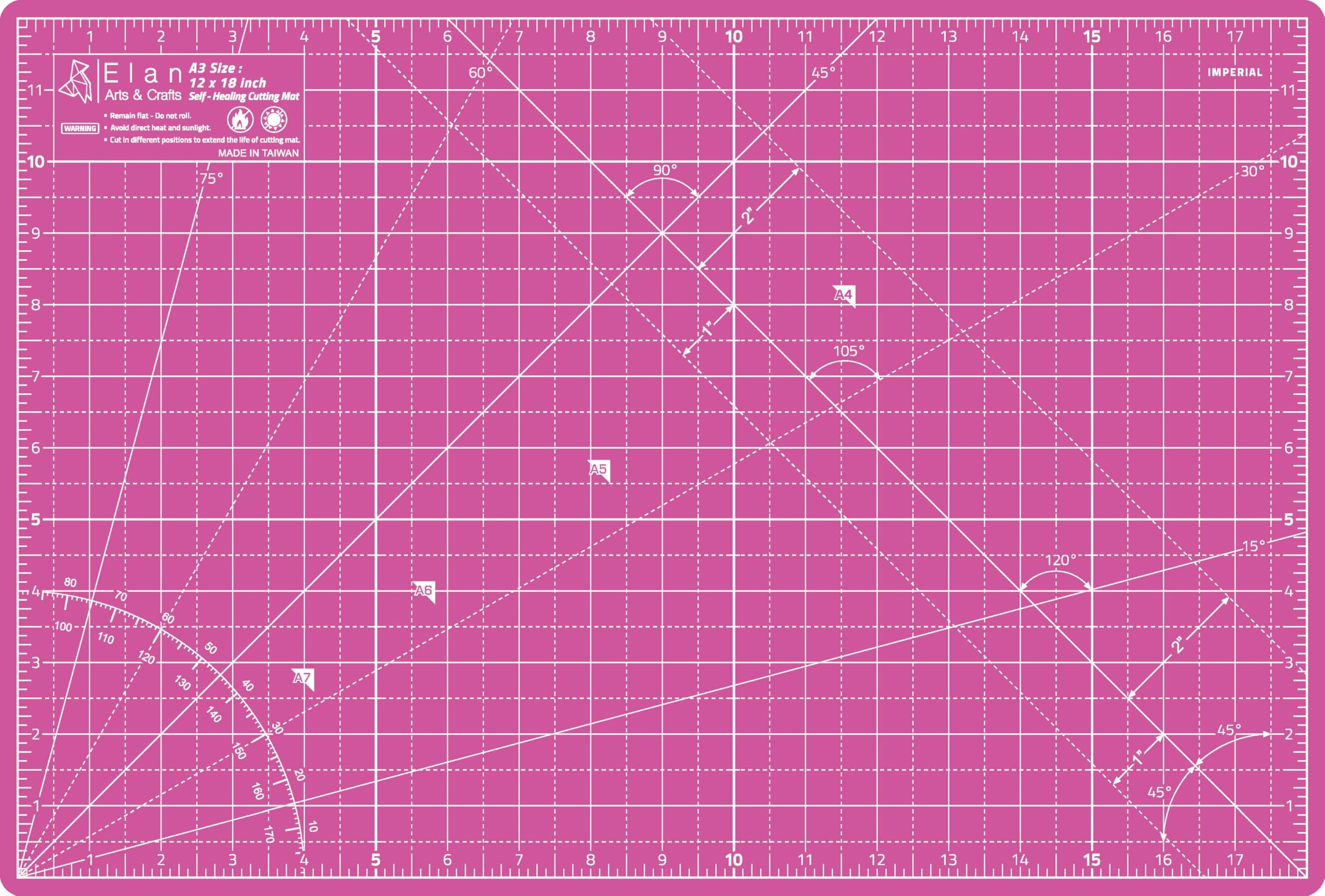 Elan Schneidematte A3 Rosa, 5-lagige Schneidematte 12x18 Selbstheilend, Bastelunterlage Schnittfest A3, Cutting Mat 12x18, Schneideunterlage Basteln