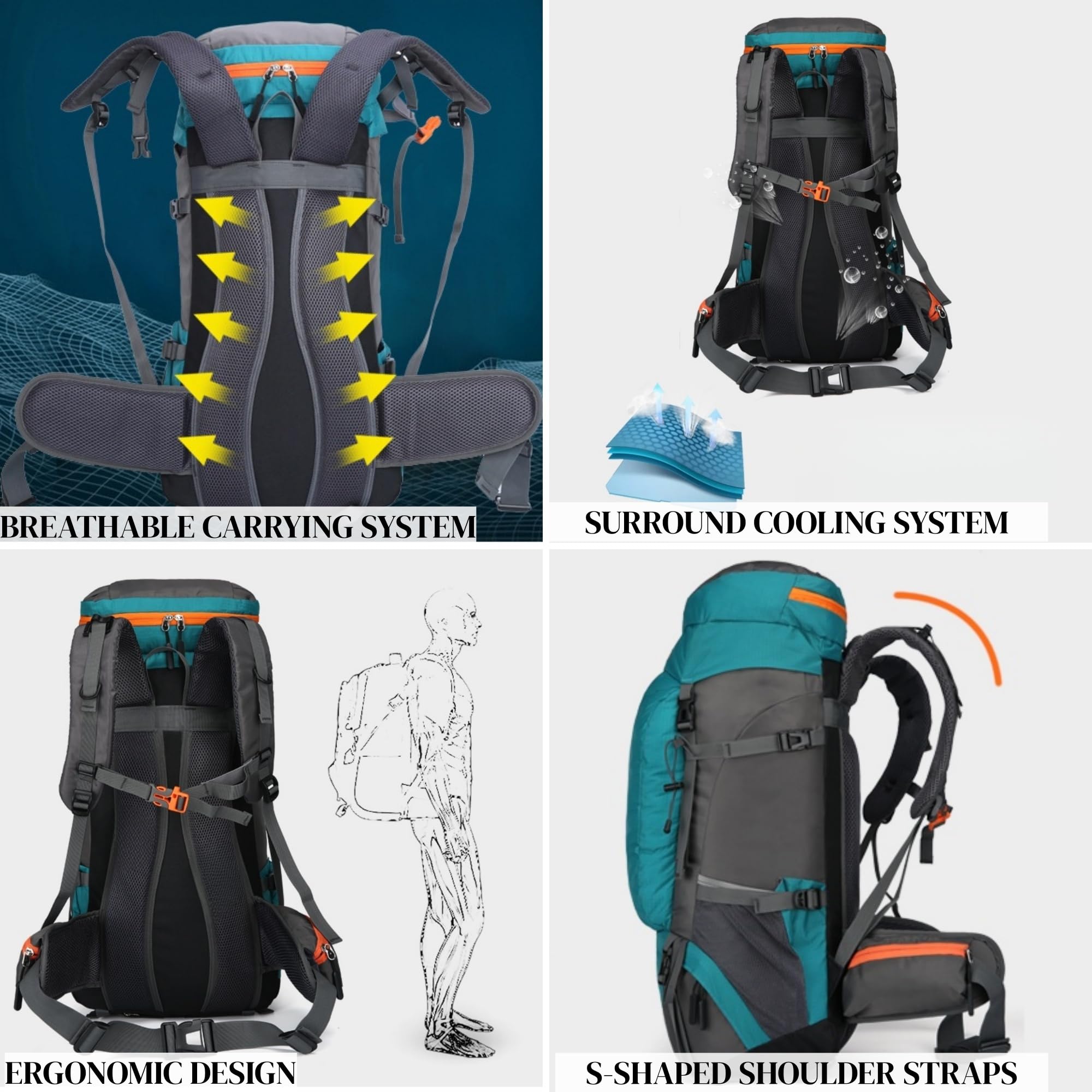 Zaino da trekking da 65 litri, impermeabile, con copertura antipioggia, grande borsa da campeggio, zaino per uomo e donna, zaino leggero per viaggi, sci, ciclismo, arrampicata, alpinismo