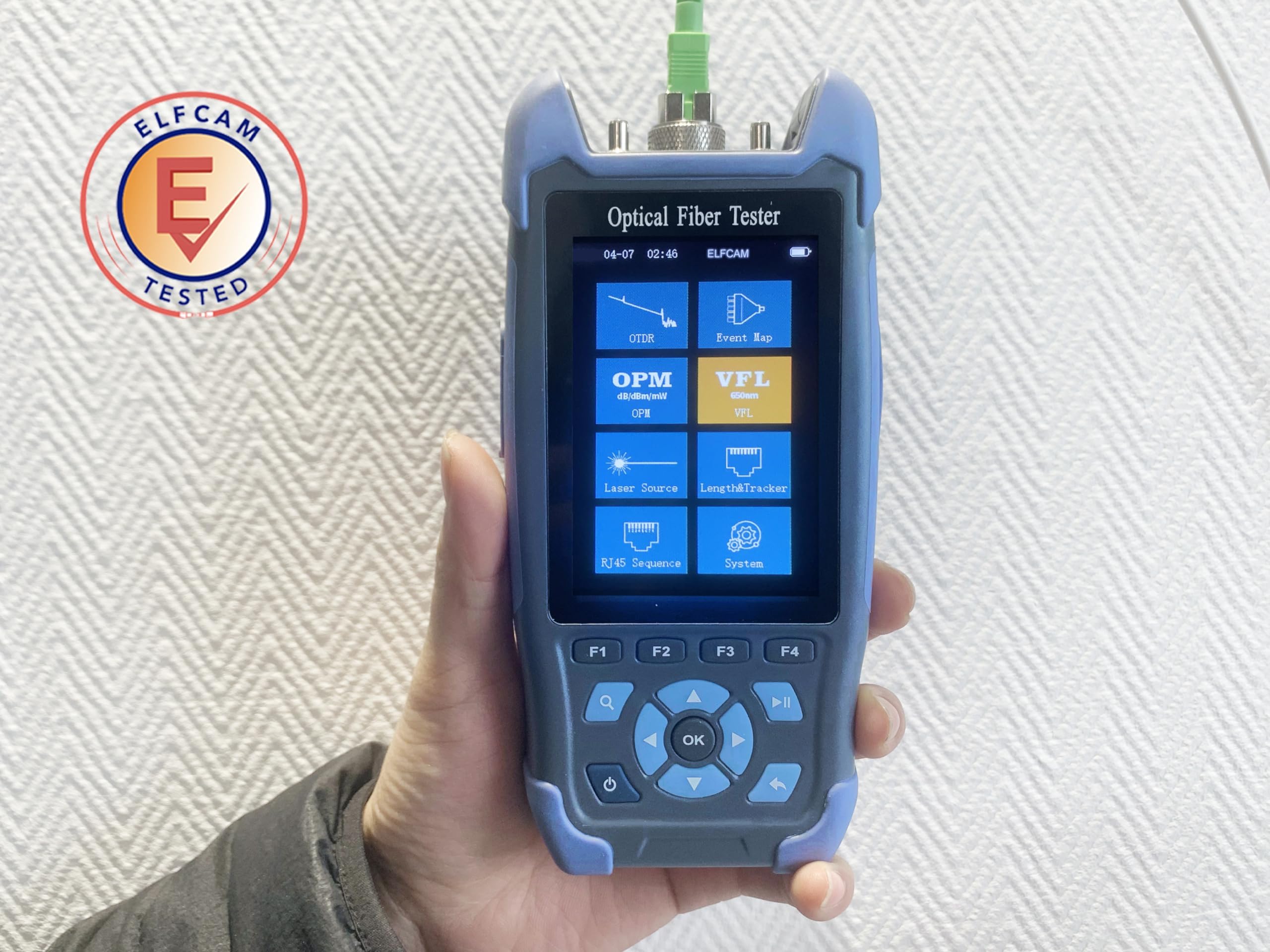 Elfcam® - OTDR per FTTH, 1310nm / 1550nm, Portatile 4 in 1 OTDR + VFL+ OPM + OLS, OTDR Tester Fibra Ottica/Rilettometro del dominio Ottico, fino a 60km (ELF-3800)
