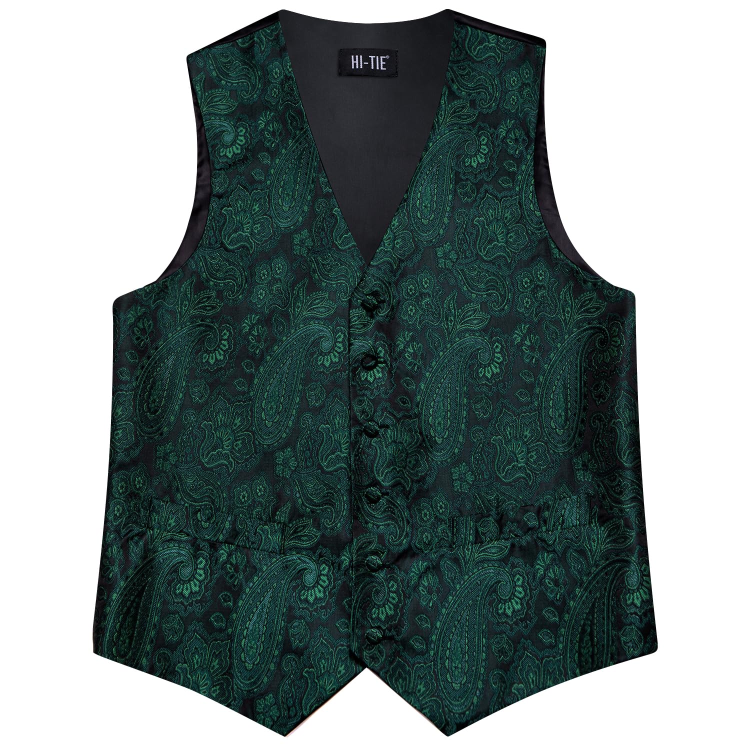 Hi-Tie Gilet da uomo con motivo cachemire formale, in seta, per matrimoni, cravatta, fazzoletto quadrato, set per feste aziendali