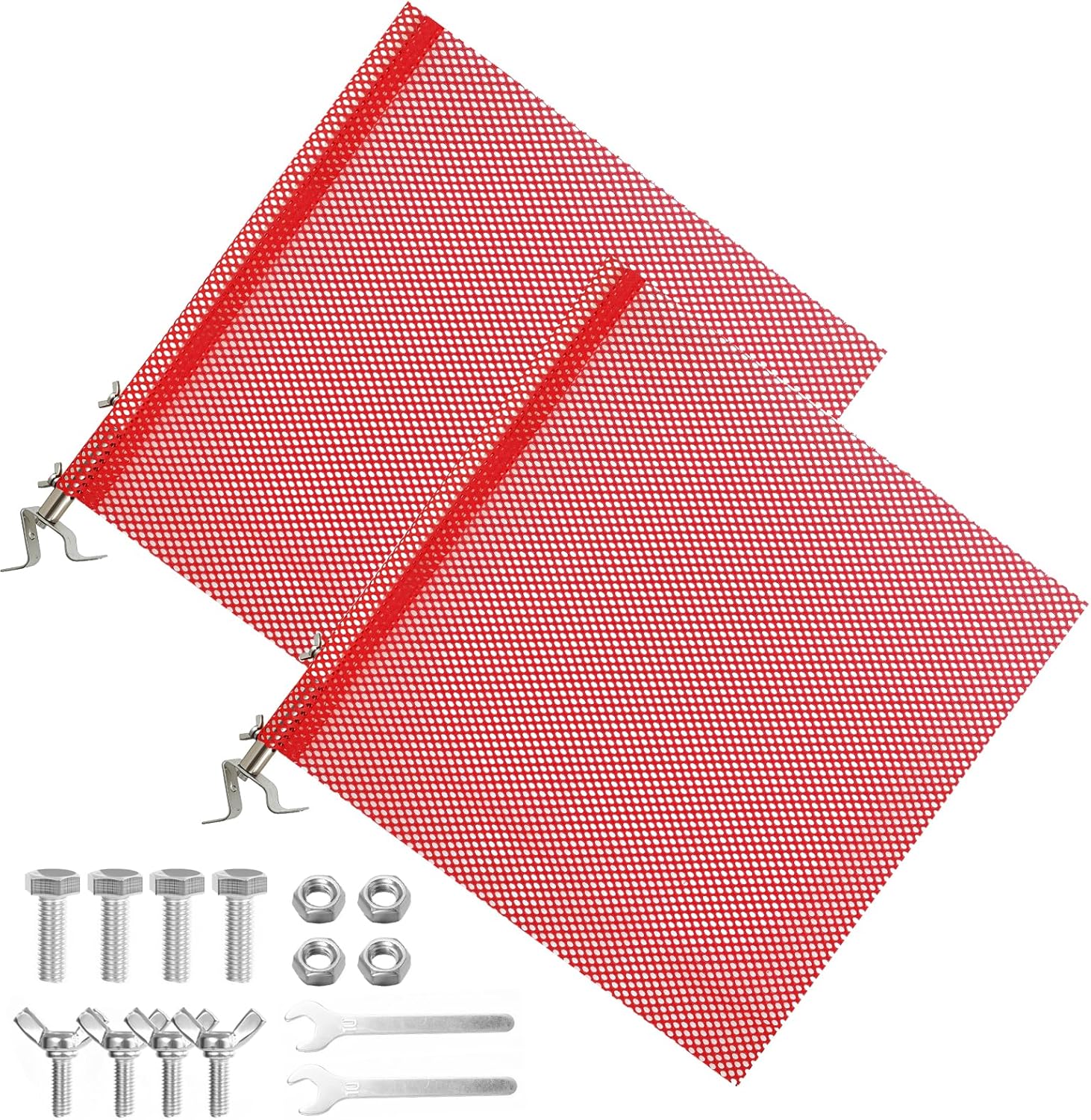 18"x18" EZ Mount Warning Flag with Mounting — Quick-Release Screw Mount, 304 Stainless Steel Post, Reusable Oversize Load Flag for Trucks — Includes Flag, Pole, Mounting Base, Screws & Wrench，Oversize Load Flags, Safety Flags for Trucks, Warning & Safety Flag for Truck (2)