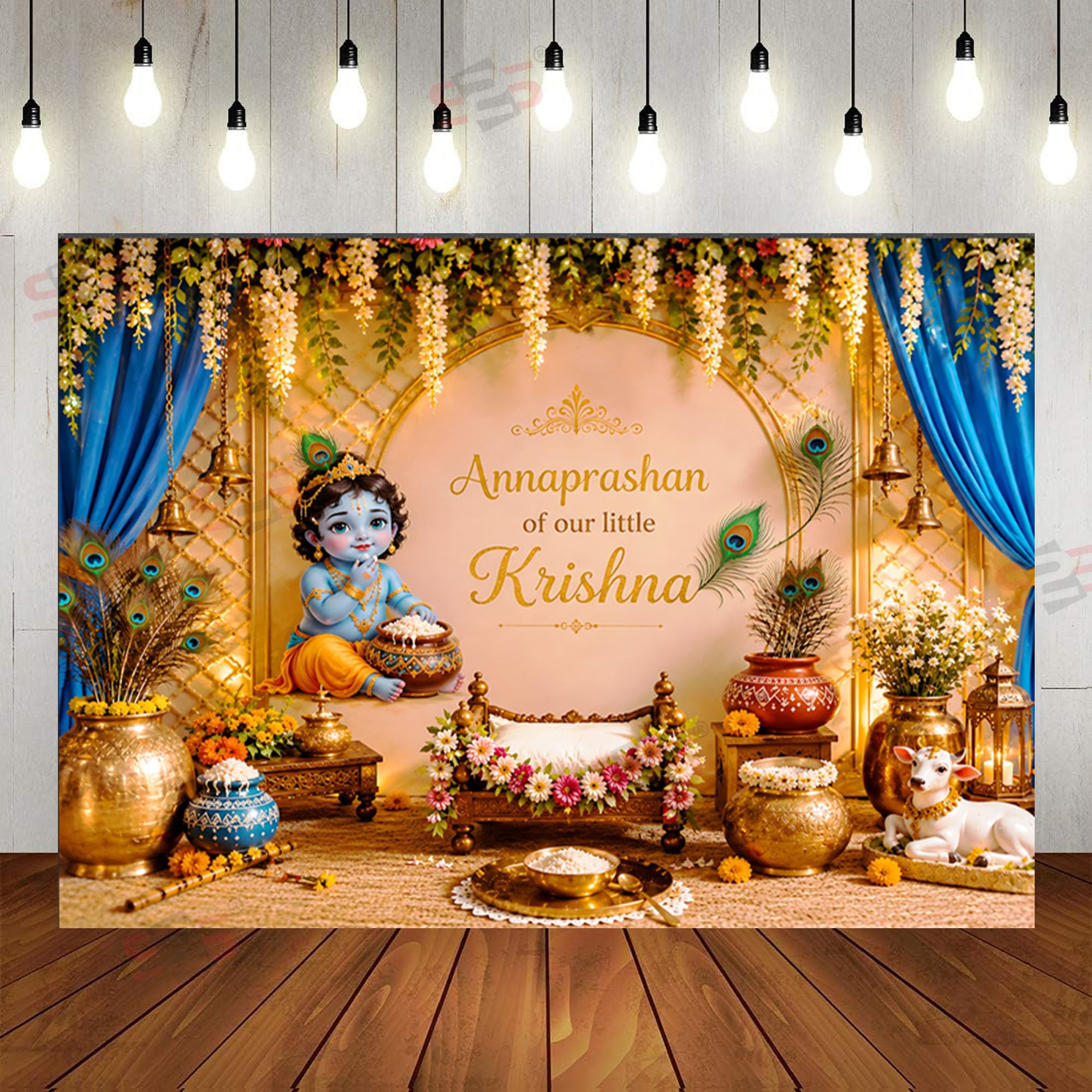 S2S Annaprashan Backdrop Cloth (5x8 Feet) | Traditional & Pooja Decoration Background Curtain | for Festivals, Functions, Ceremonies & Home Décor-image-8