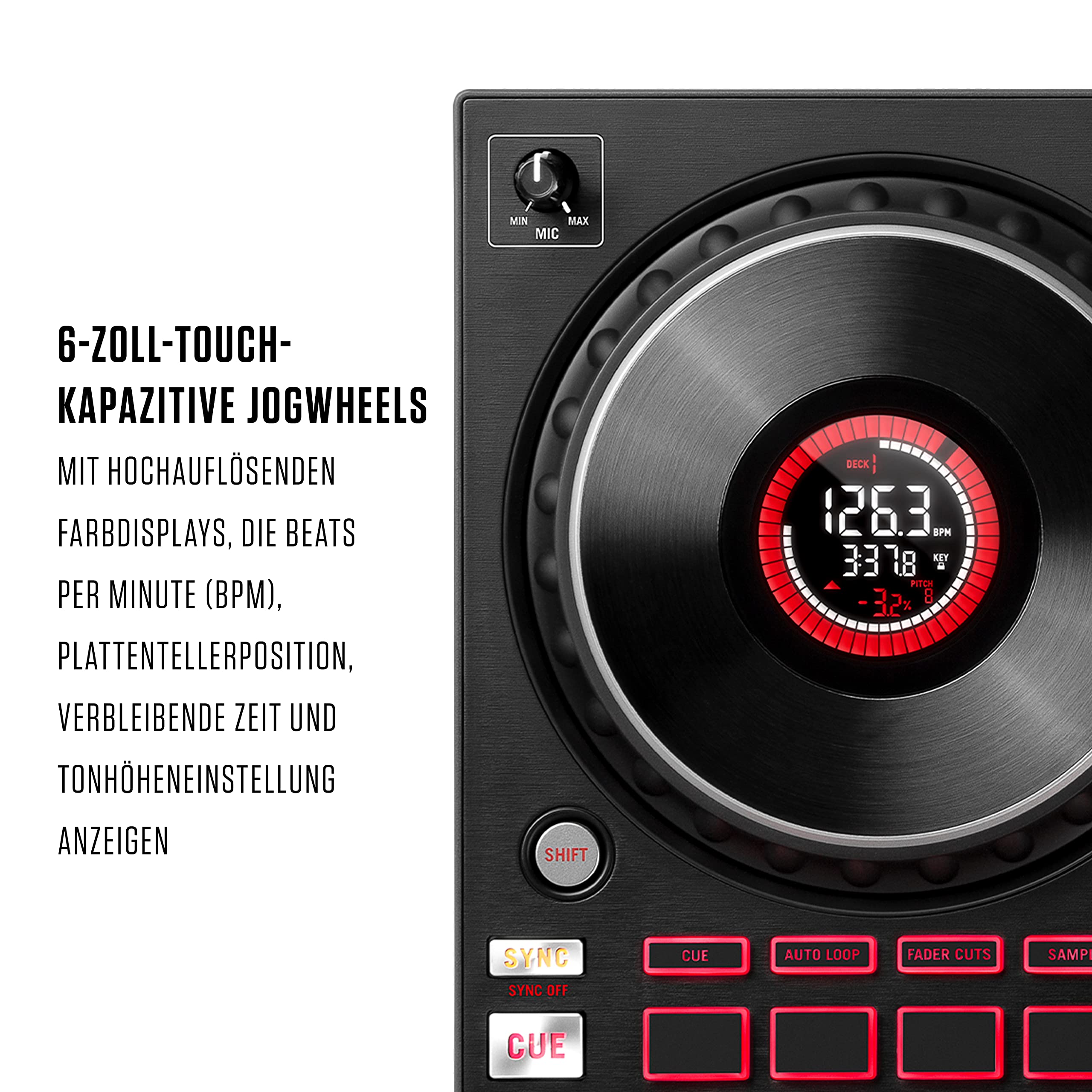 Numark DJ Pro Paket - Platinum FX DJ Controller Pult mit 4-Deck Kontrolle, integriertem Audio Interface, Jogwheel-Displays und Effektpaddeln und HF175 Kopfhörer im geschlossenem Design, 40mm Treiber