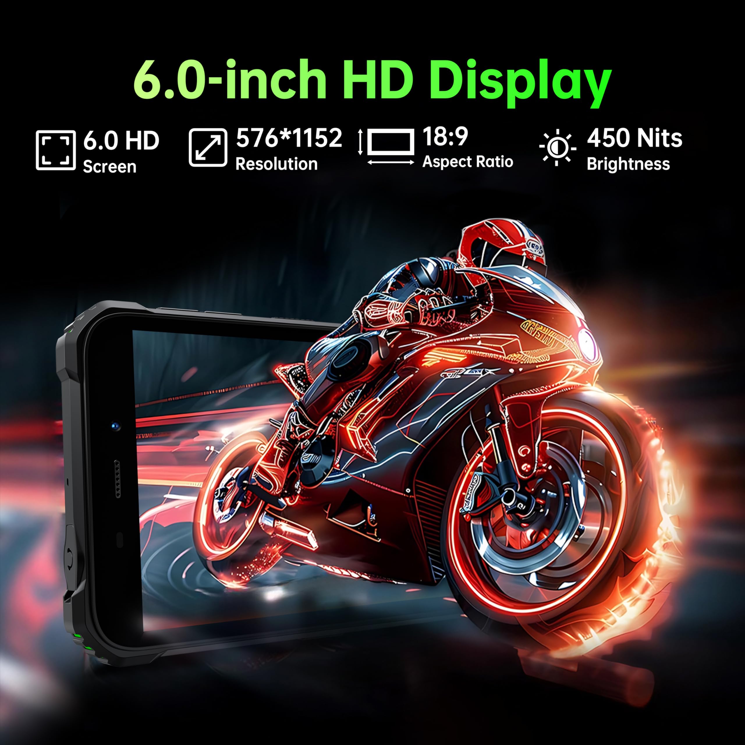 OUKITEL G5 Rugged Smartphone Unlocked - 16GB+64GB (1TB TF) Rugged Android Phone with Camping Light, 6300mAh Battery, 6.0" HD Screen Cell Phone, 13MP Main Camera, Face ID/GPS, Supports T-Mobile, Black