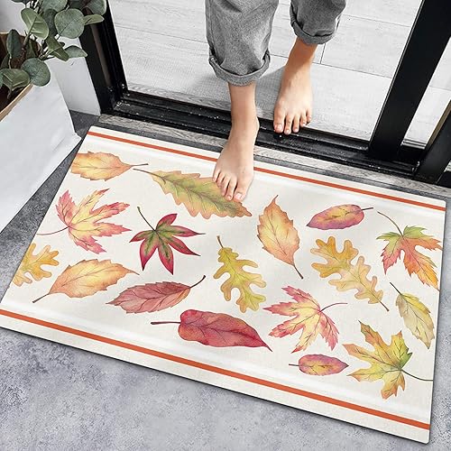 Tapete de bienvenida con textura de algodón de hoja de arce otoñal, tapete antideslizante para interiores, tapete de baño, alfombra de entrada de