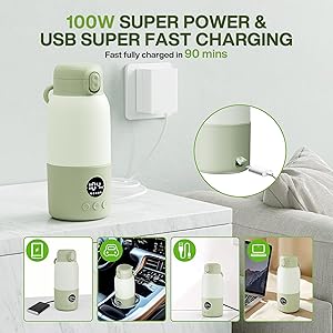 Portable Bottle Warmer for Travel, 2-Min Fast Heating Baby Bottle Warmer,12.8oz Formula Container to Go for Breastmilk, Formula Dispenser with Long-Lasting Keep Warm Function