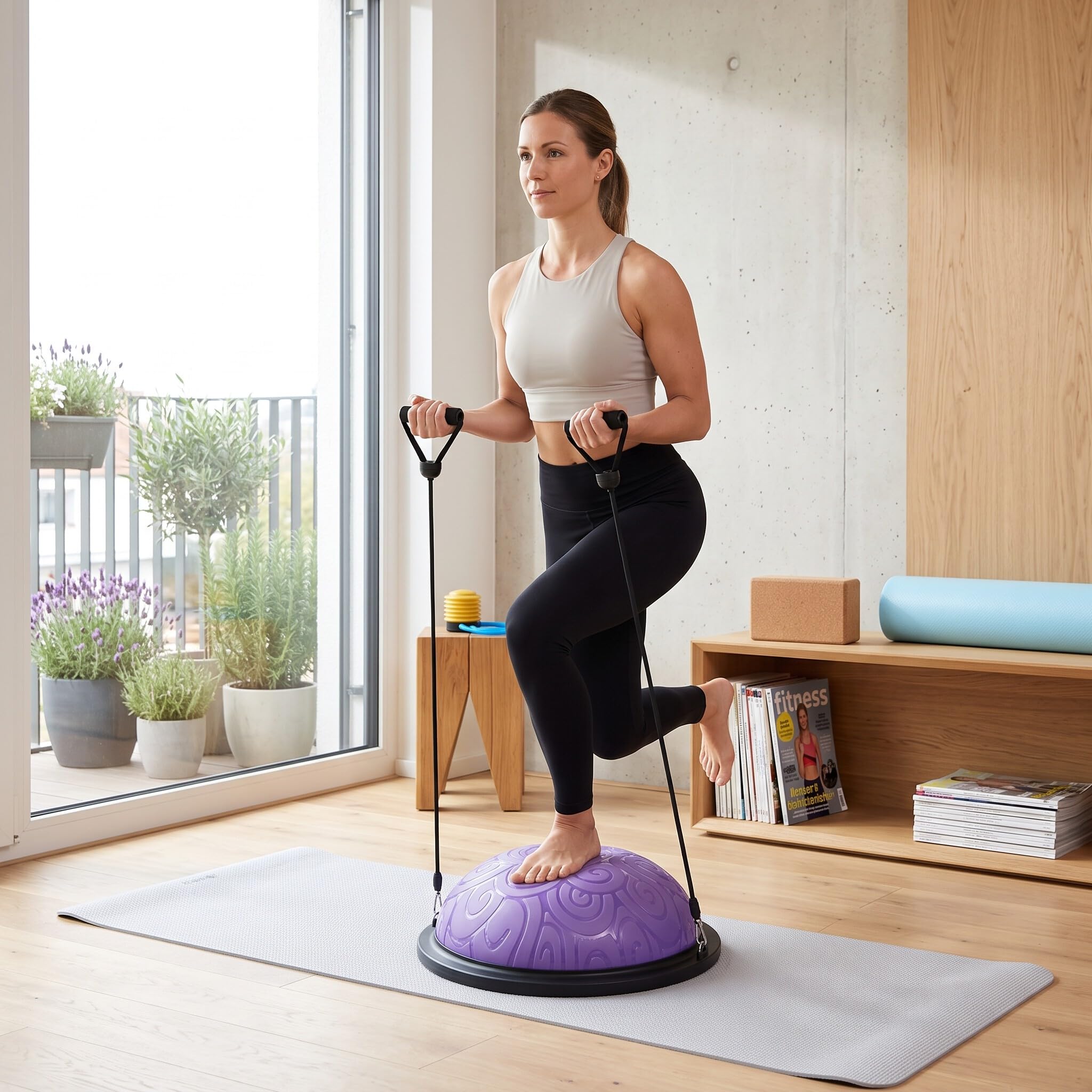 Ejoyous Balance Ball Trainer, 46 Cm Balance Board Antiscivolo Emisfero Palla per Esercizi Yoga Mezza Palla con Fasce di Resistenza per Yoga Fitness Allenamento della Forza Allenamento di