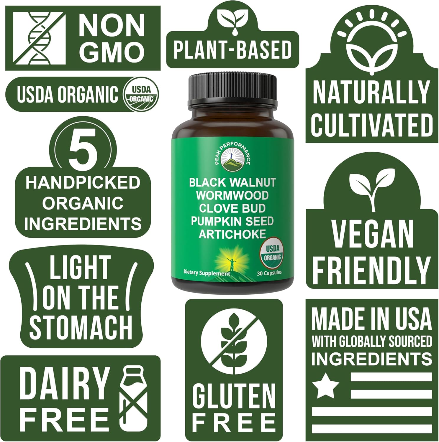 USDA Organic Wormwood Black Walnut Clove Cleanse for Humans. Elimination Detox + Intestinal Support Capsules Supplement for Adults and Kids. Pills with Artichoke and Pumpkin Seed for Added Benefits - Image 2