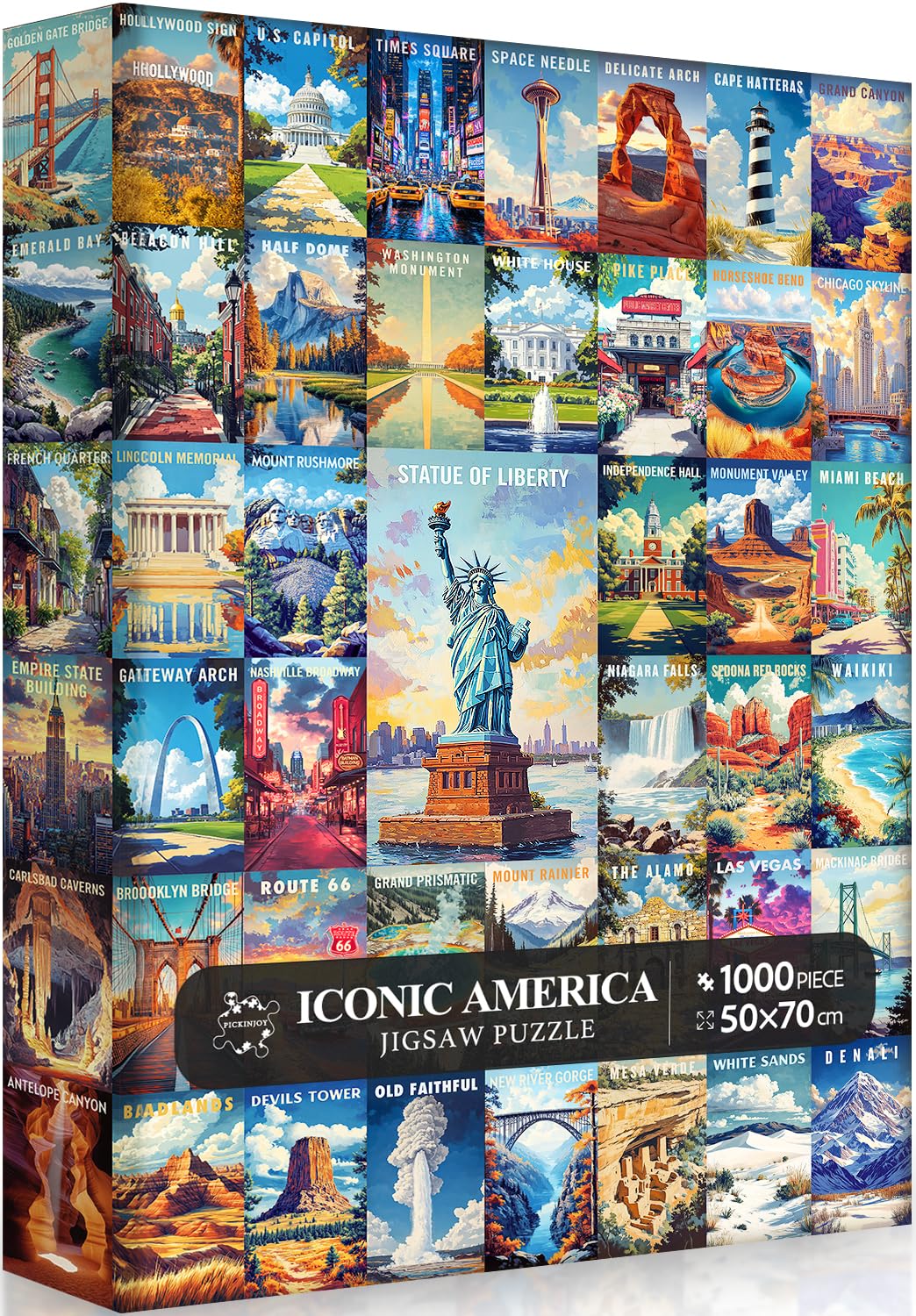 Iconic America Puzzles for Adults 1000 Pieces, USA Landmarks Puzzle