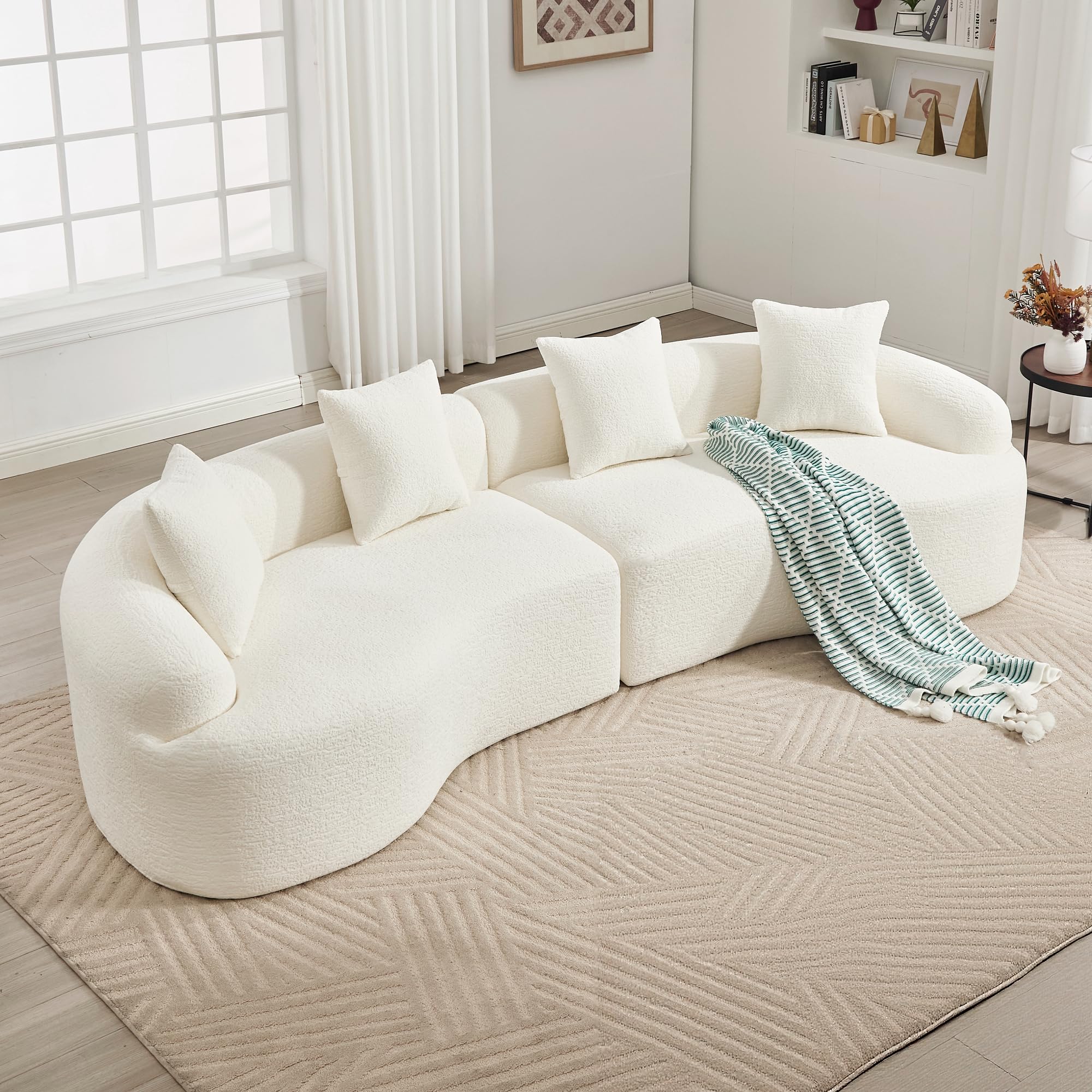 Canapé d'angle Incurvé de 275 cm avec Méridienne pour Salon, Canapé Modulaire 5 Places en Chenille,Aucun Assemblage Requis (Blanc-025)