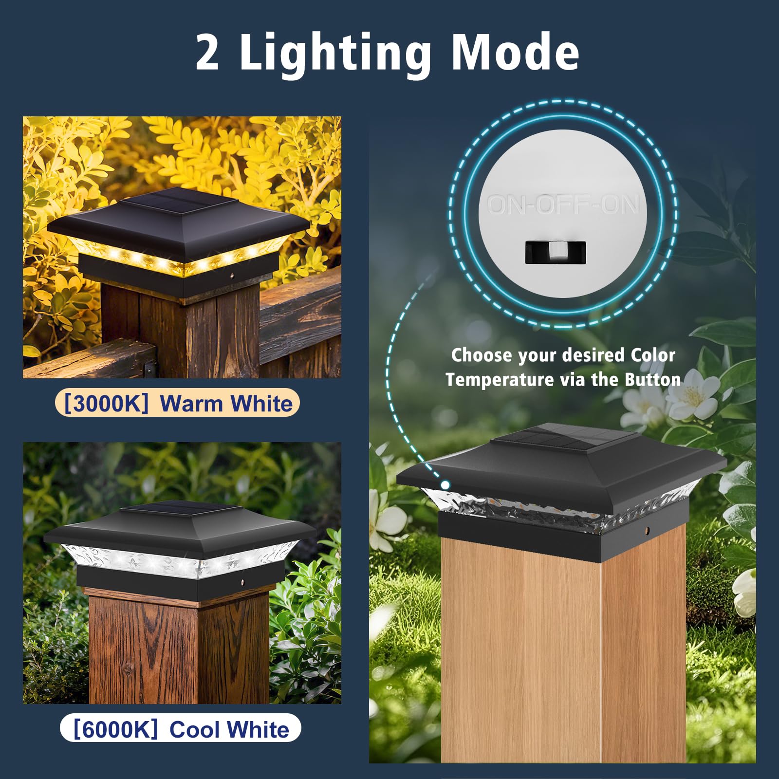 T-SUNUS Luces Solares para Poste Exterior, Farola Solar de Poste 9x9 10x10, Lámparas para Postes Exterior IP65 Resistente para Vallas Madera Plataformas Jardin, 4 Piezas (3000K/6000K)