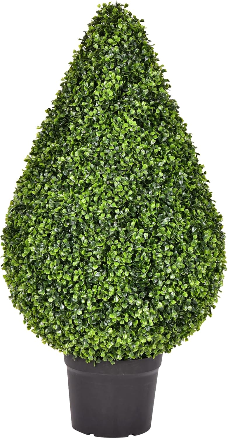 Vickerman 36" Artificial Potted Boxwood Teardrop Shaped Bush - Realistic Faux Plant for Indoor/Outdoor Decor - Decorative Topiary with UV Protection - Outdoor Decor