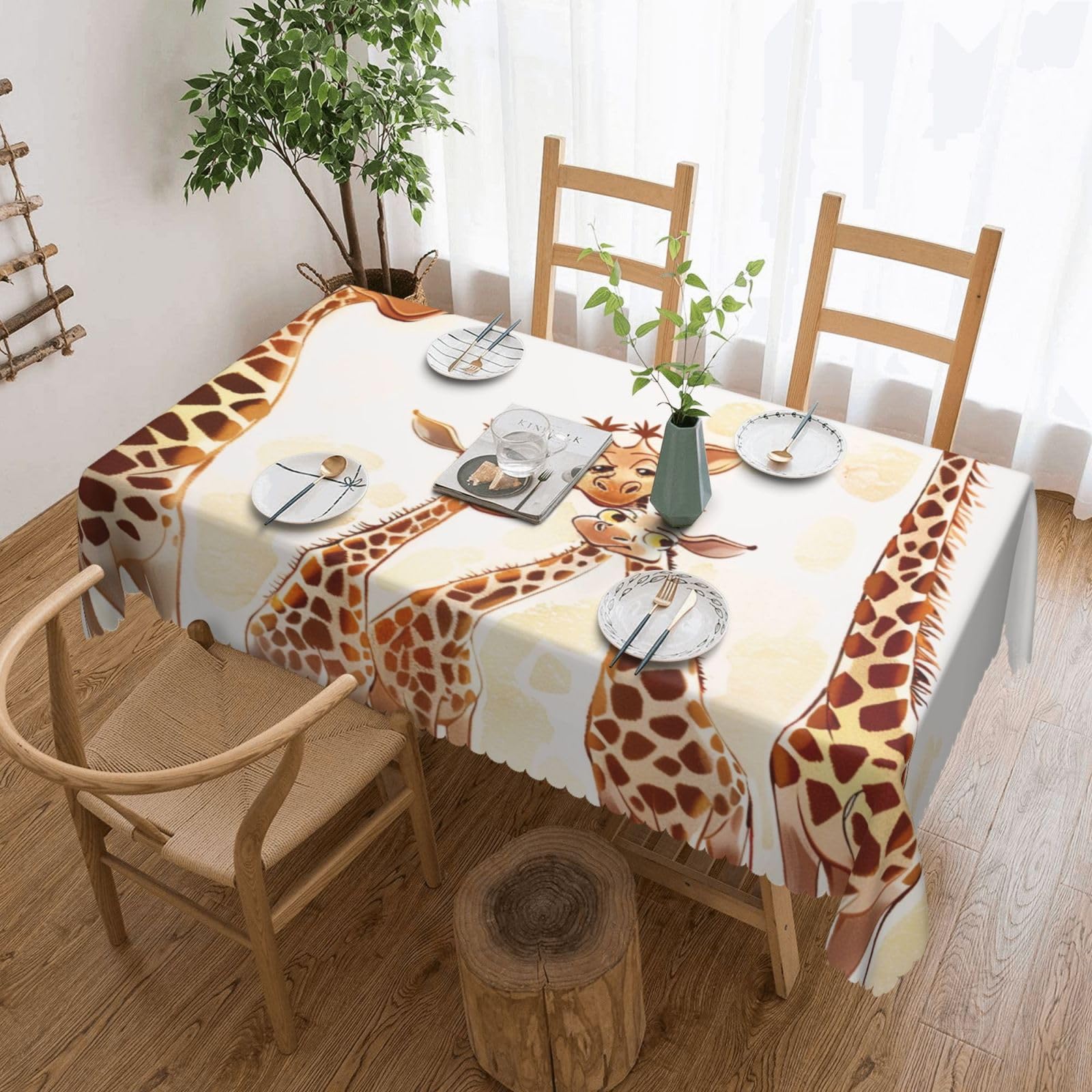 WPKJU Cute Cartoon Funny Giraffes Printed Rectangle Tablecloth 72x54 Inch with Lace Trim, Water-Resistant Washable Table Cover for Farmhouse Weddings, Outdoor Picnics & Holiday Dining