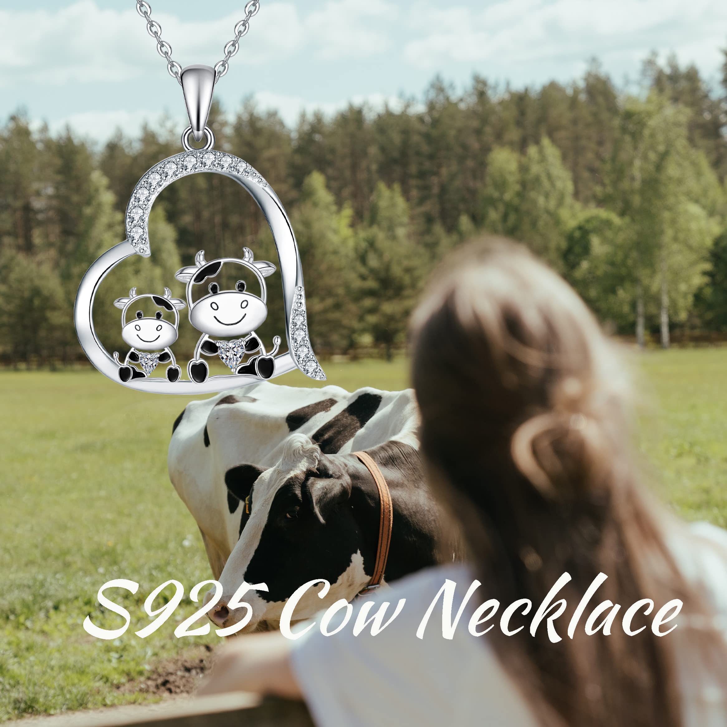 Collar de Vaca Collar Colgante de Plata de Ley 925 Dos Vacas Charm Regalos Para Mujeres