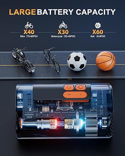 Miniatura 4 de Electric Bike Pump, 160PSI Mini Bike Tire Pump, 4X Fast Bicycle Pump with Digital Pressure Gauge, Bike Air Pump for Mountain Bike, Moto, Car and